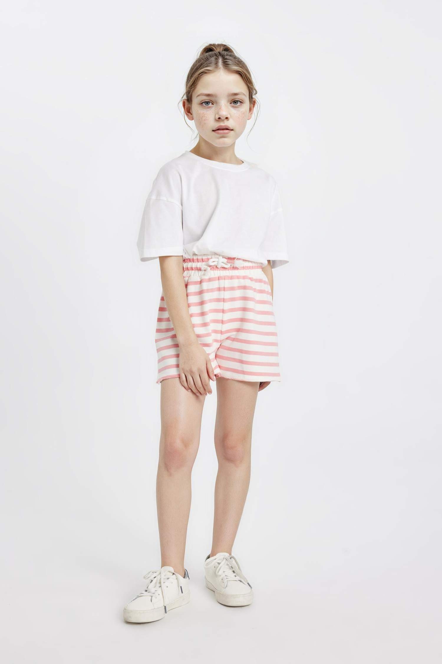 شورت بناتي مخطط قماش رقيق