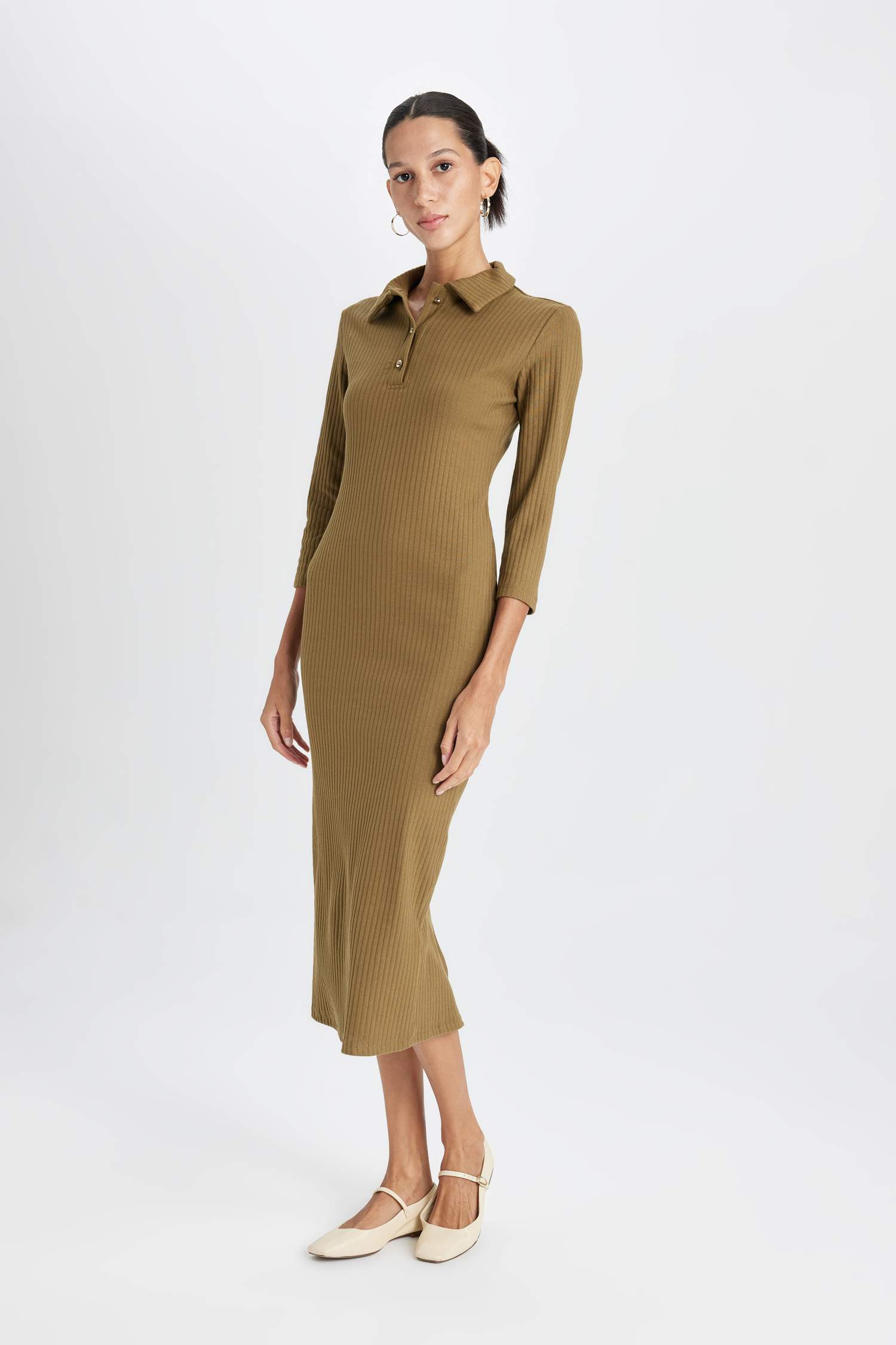 Bodycon Polo Collar Camisole Midi Dress