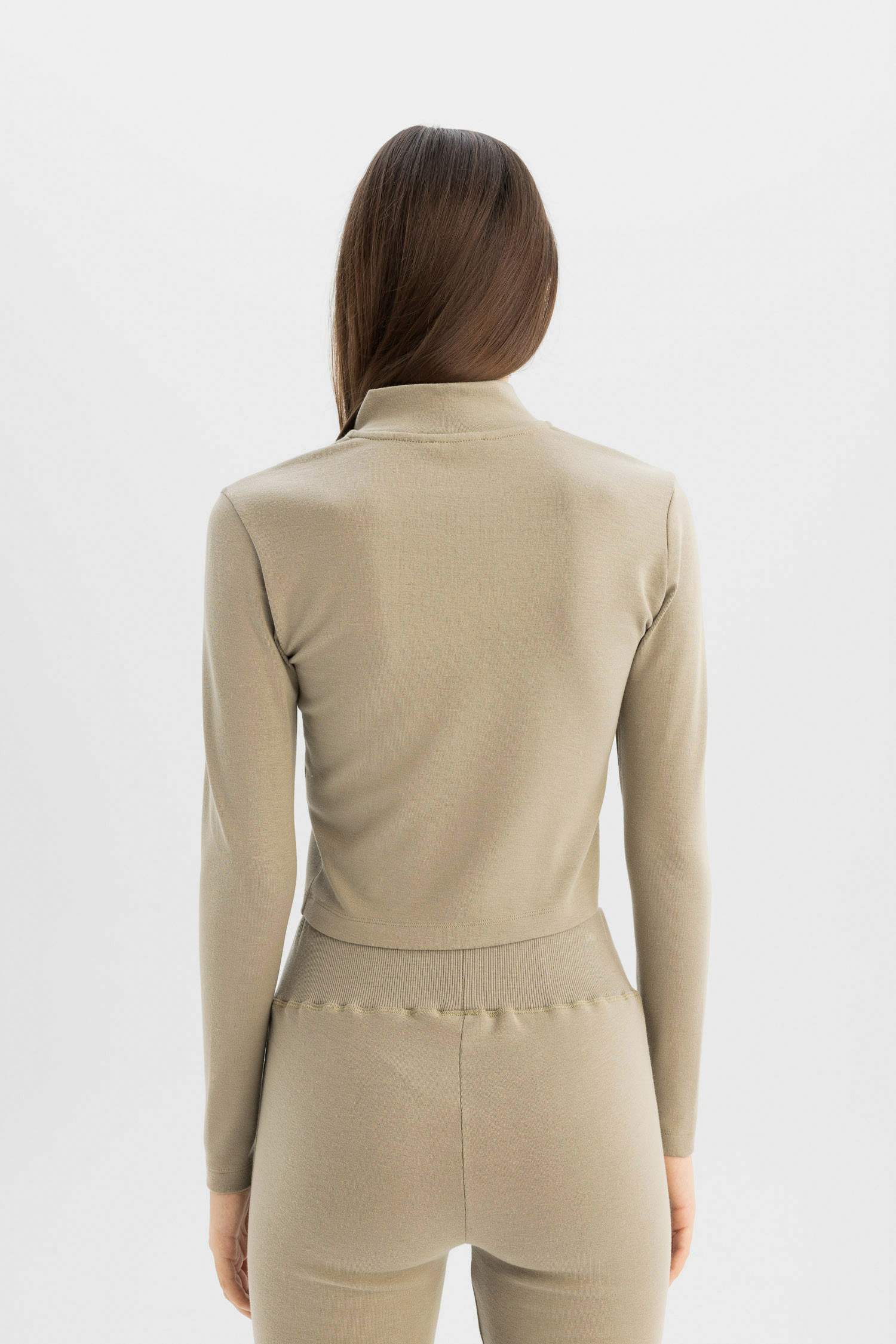 Fitted Modal Zippered High Collar Cardigan