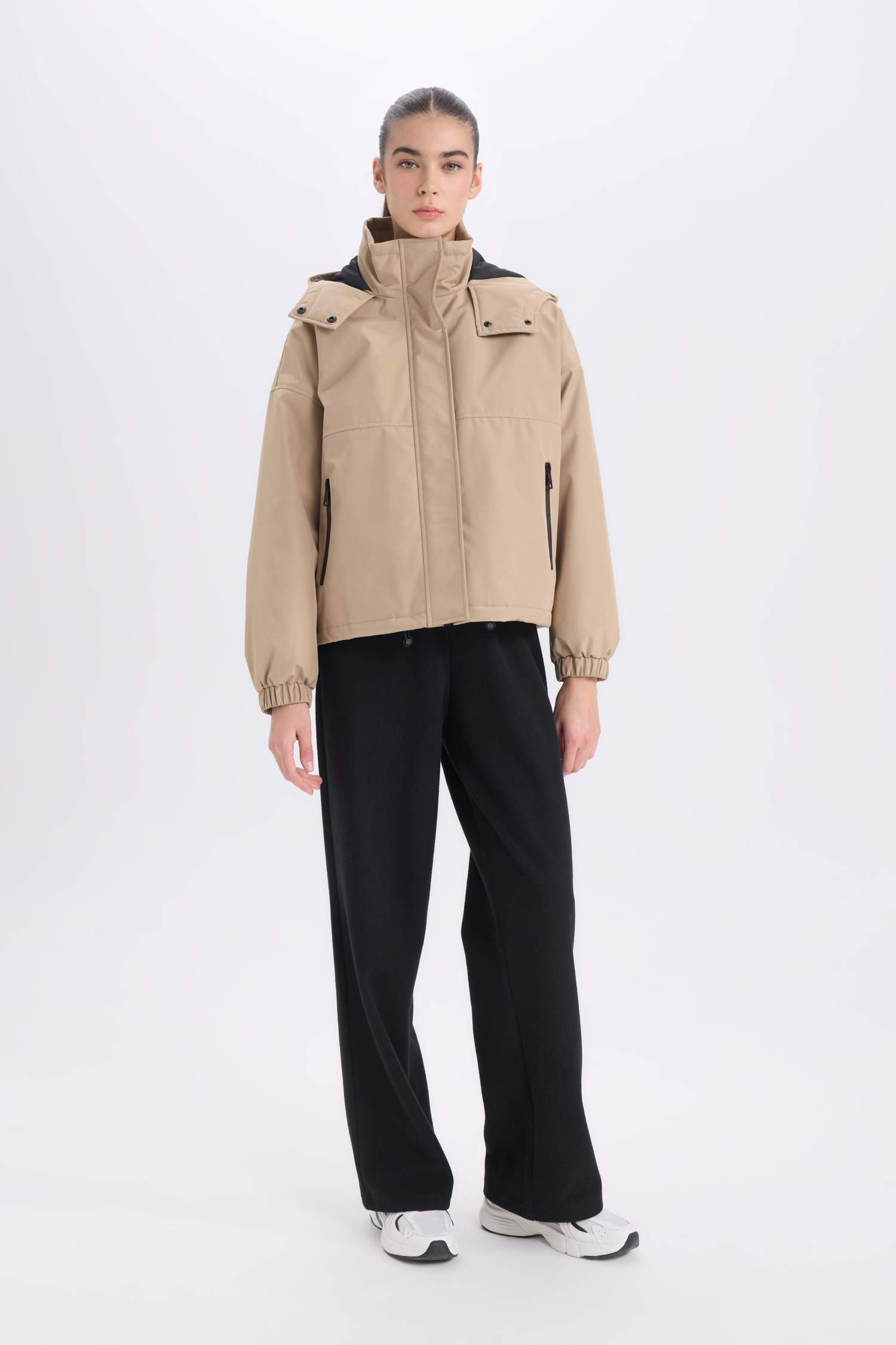 Hooded Zippered Snap Pocket Waterproof Jacket