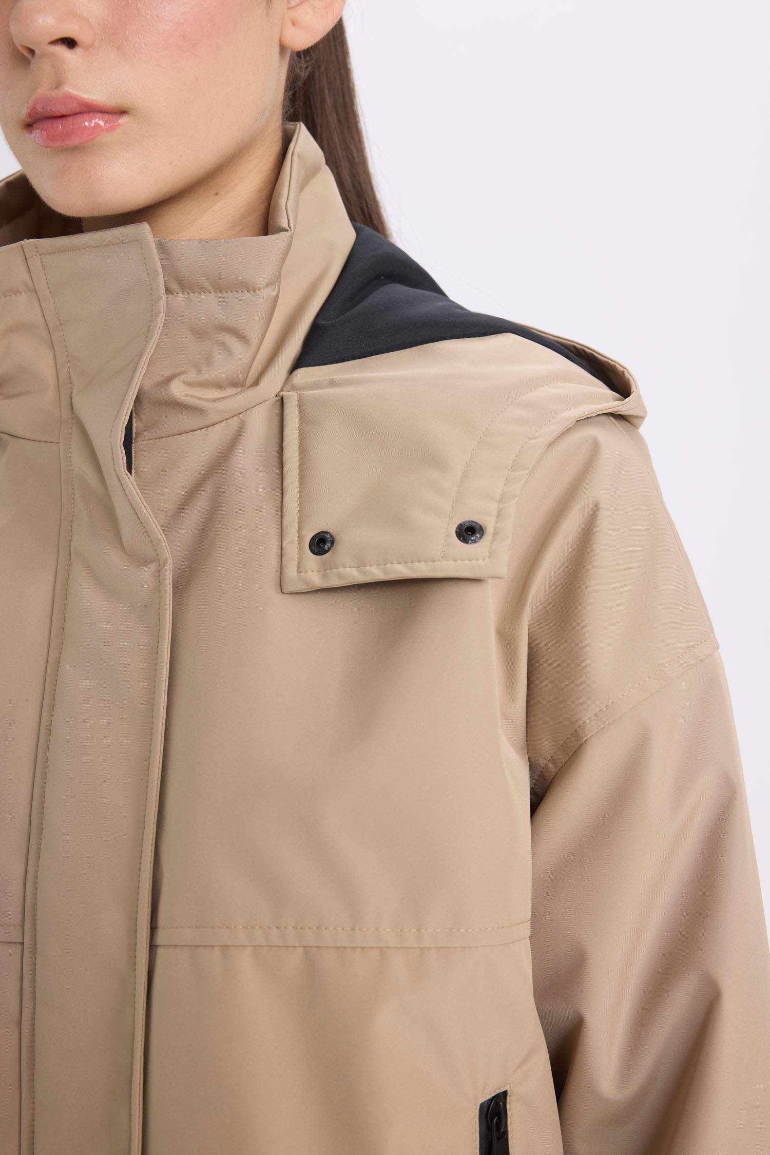 Hooded Zippered Snap Pocket Waterproof Jacket