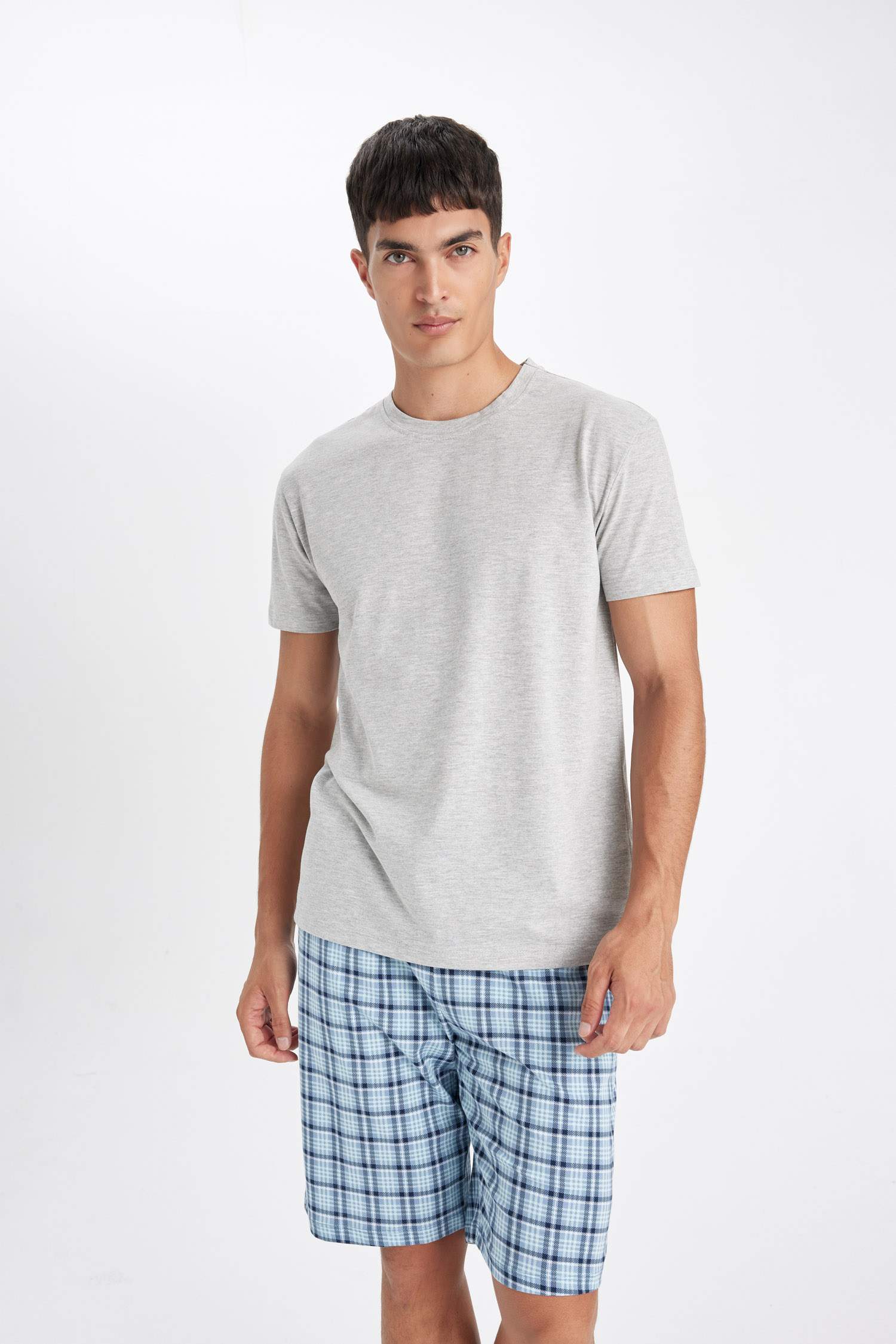 Pijama Takımı Bisiklet Yaka Kısa Kollu Üst Desenli Beli Lastikli Şort Alt