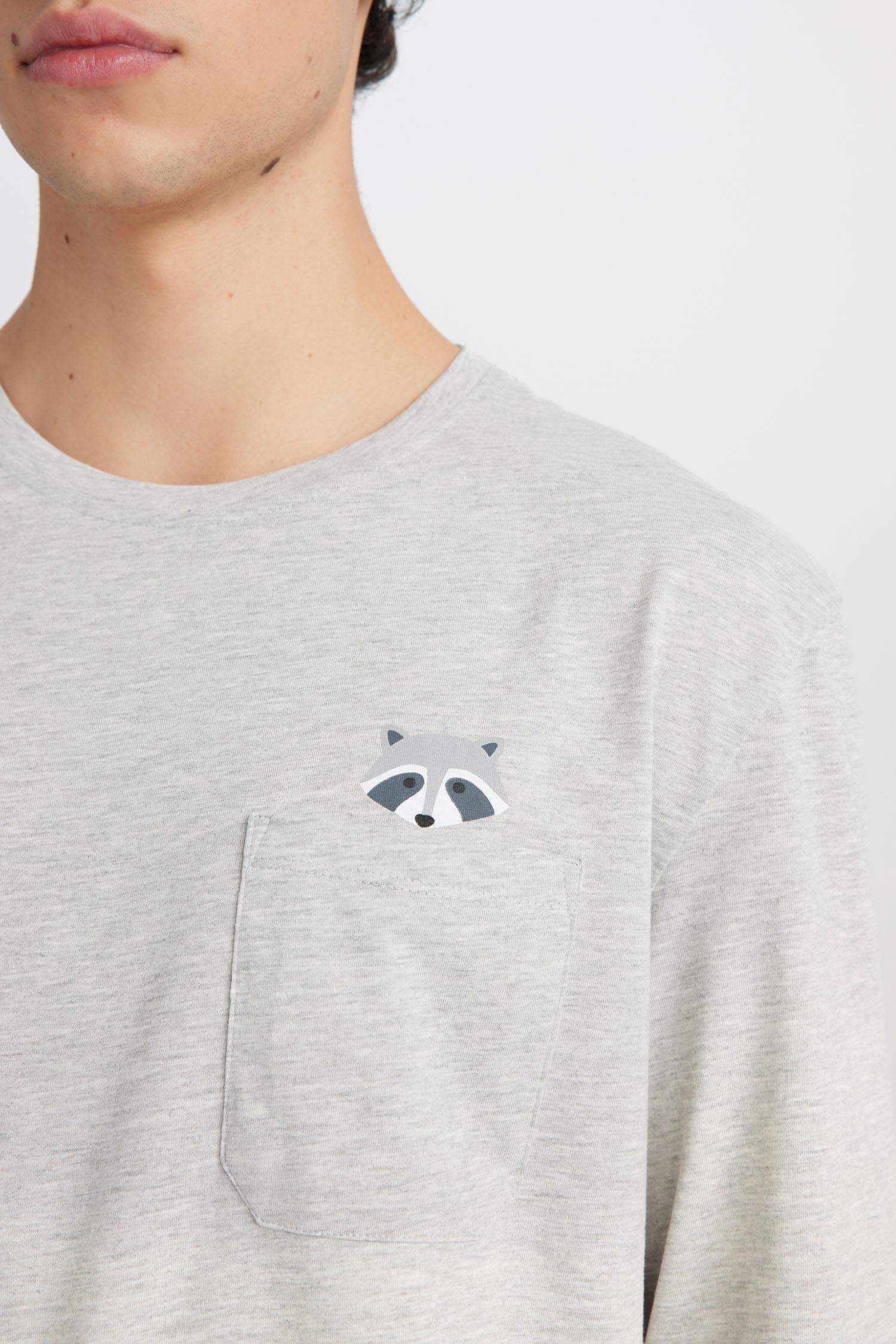 Pijama Takımı Bisiklet Yaka Uzun Kollu Basic Düz Üst Desenli Beli Lastikli Alt