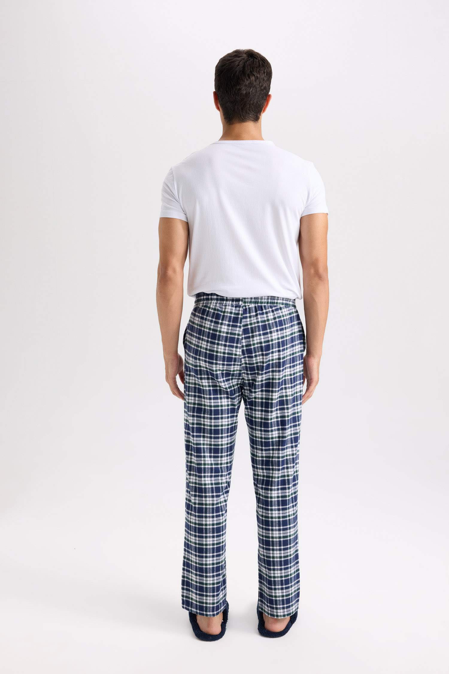 Regular Fit Kareli Beli Bağcıklı Düz Paça Cepli Uzun Boy Pijama Altı