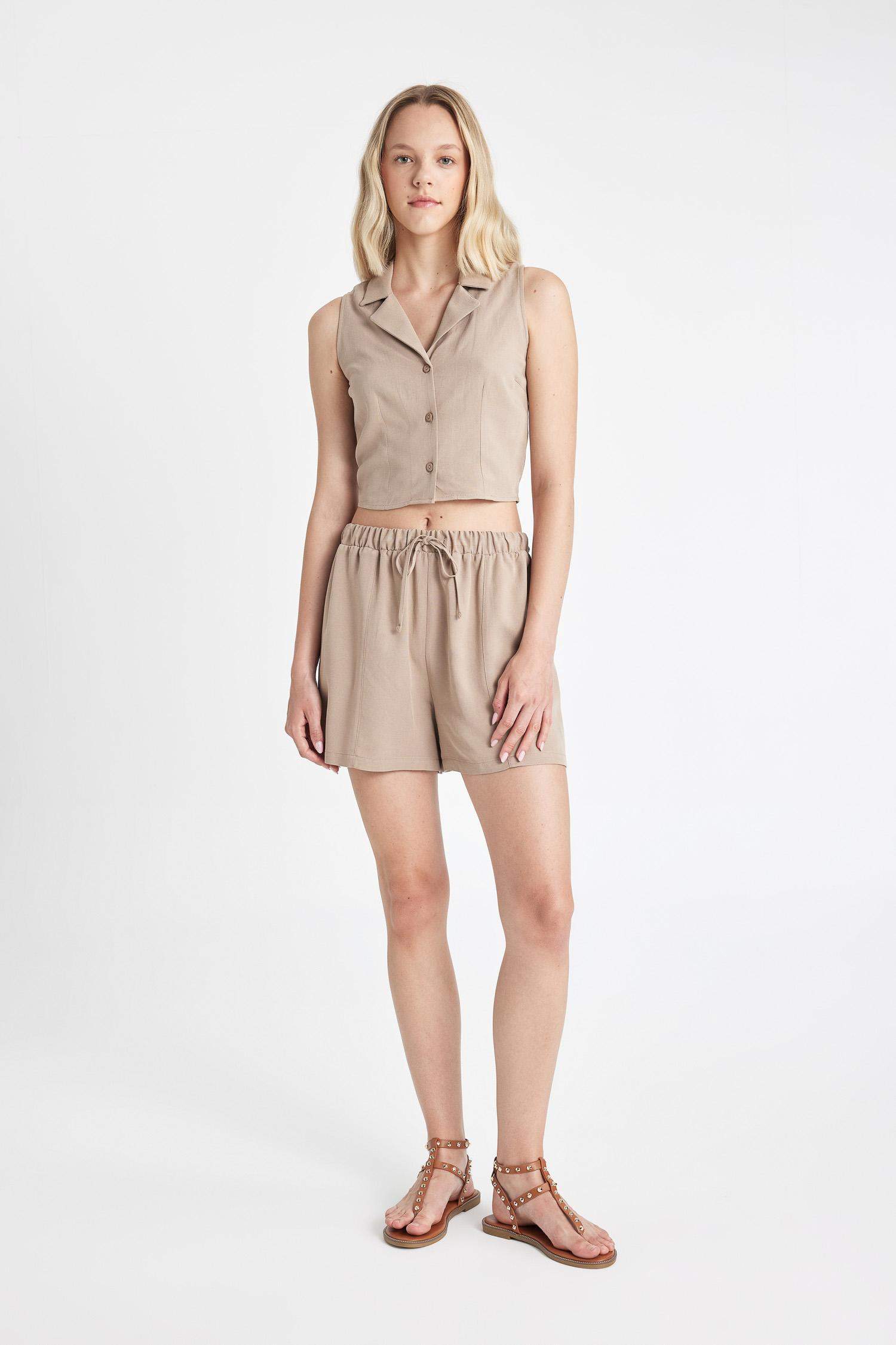 Regular Fit Normal Waist Linen Blend Shorts