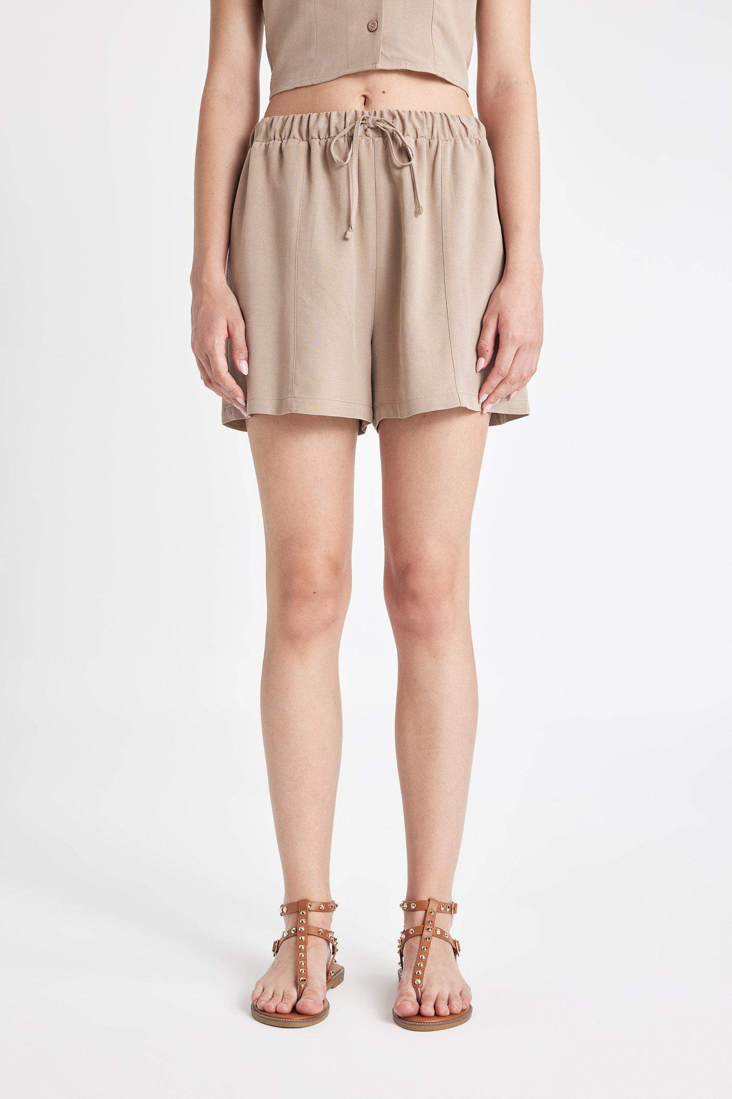 Regular Fit Normal Waist Linen Blend Shorts