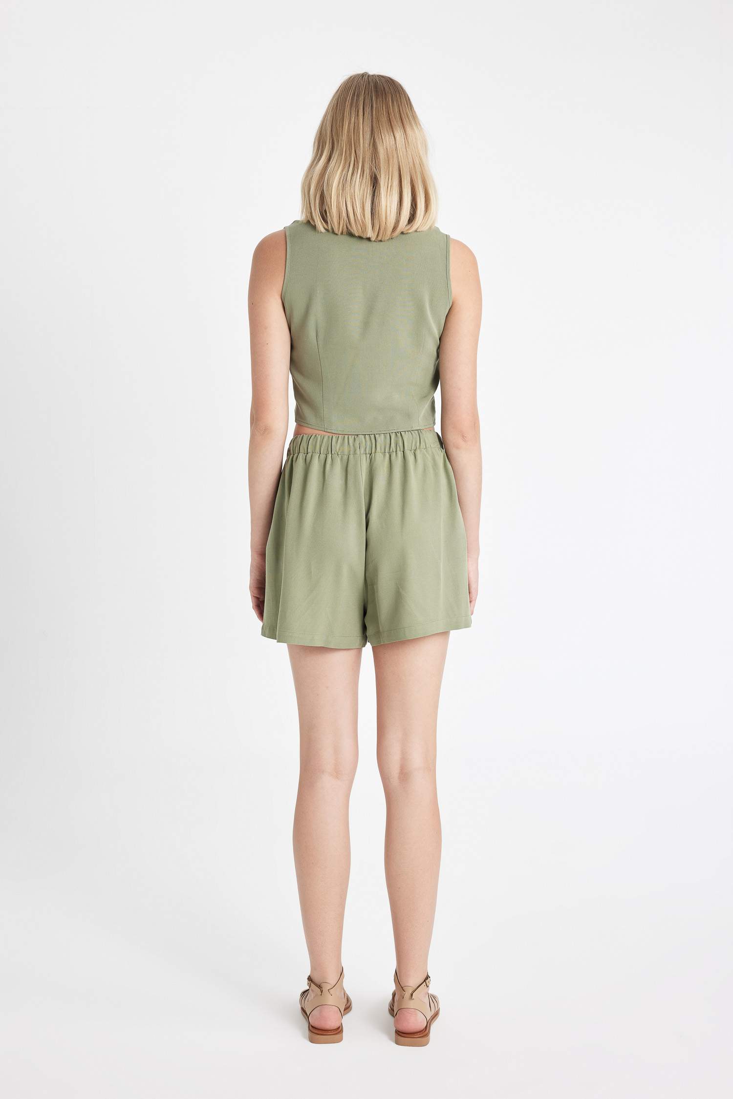 Regular Fit Normal Waist Linen Blend Shorts