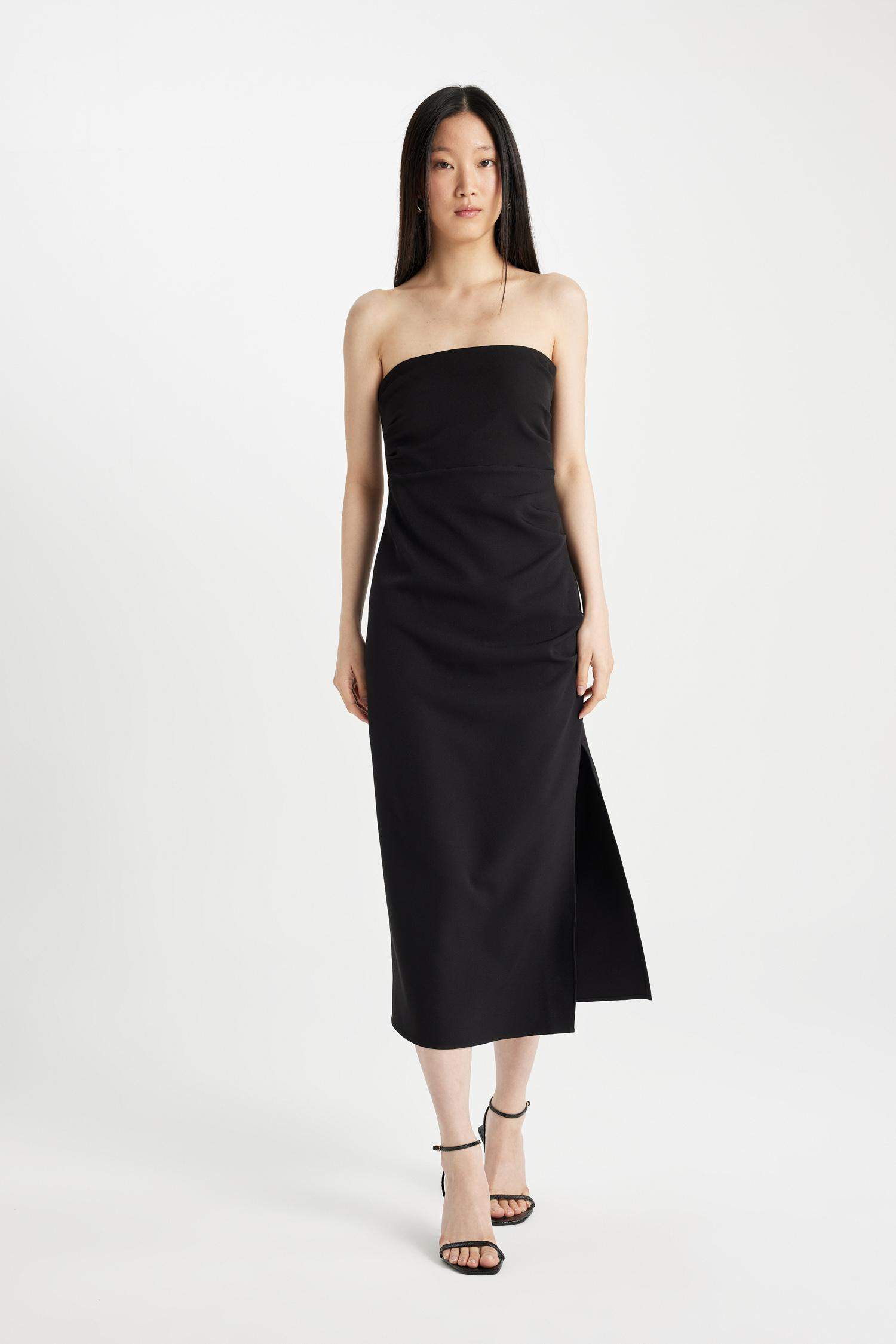 فستان ميدي اسود بوديكون بدون حمالات