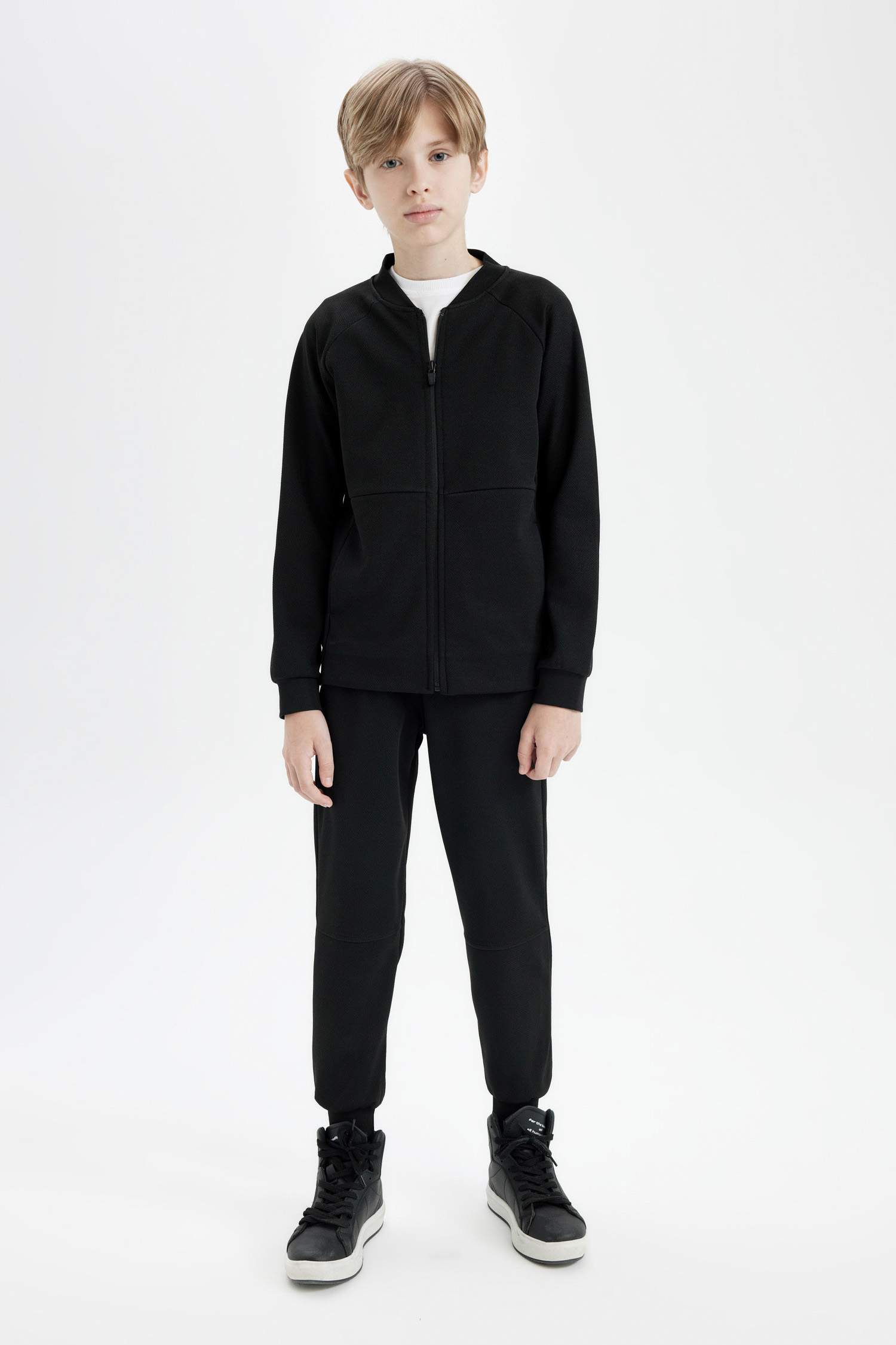 Erkek Çocuk Kolej Yaka Fermuarlı Çift Cepli Mevsimlik Hafif Bomber Ceket