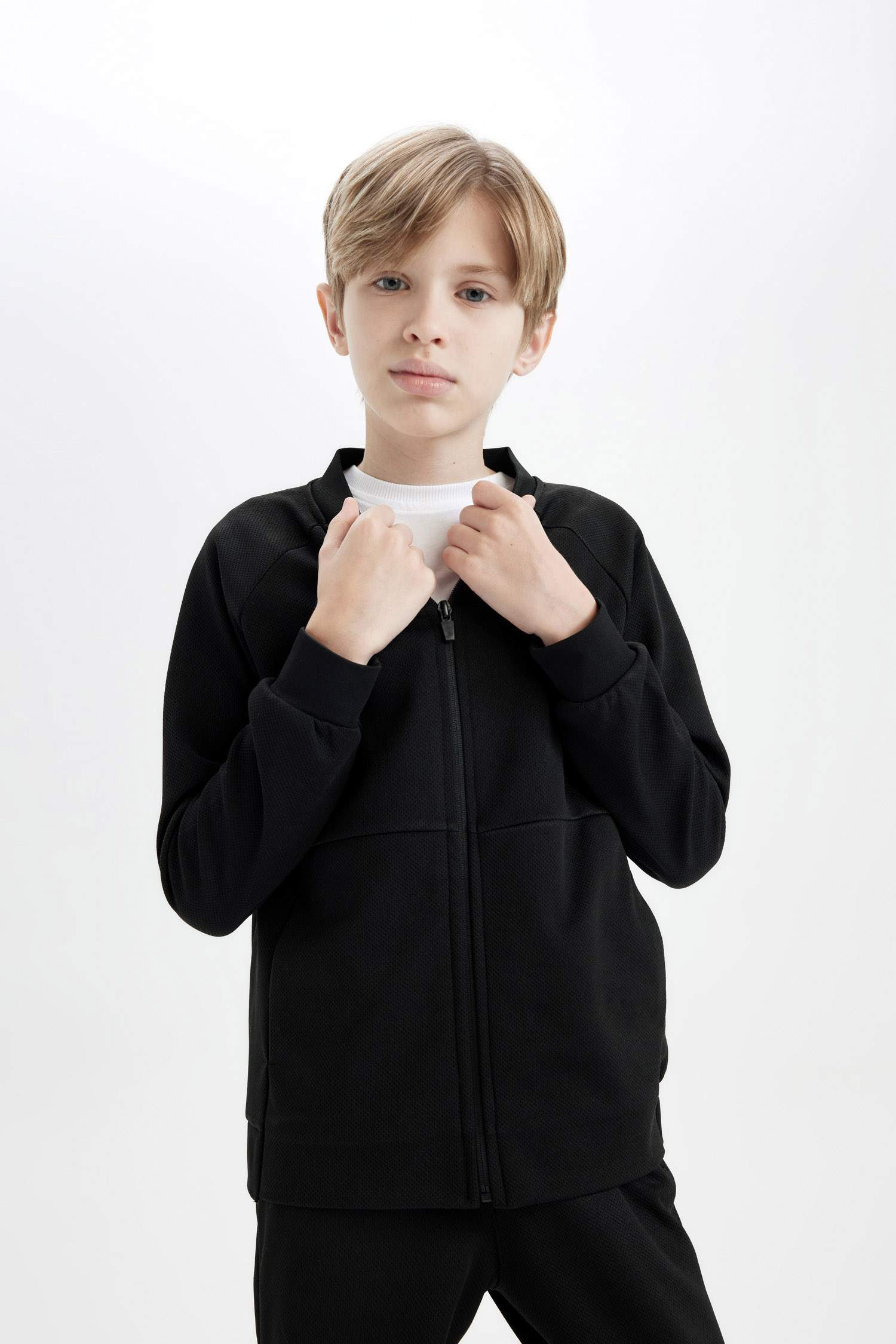 Erkek Çocuk Kolej Yaka Fermuarlı Çift Cepli Mevsimlik Hafif Bomber Ceket