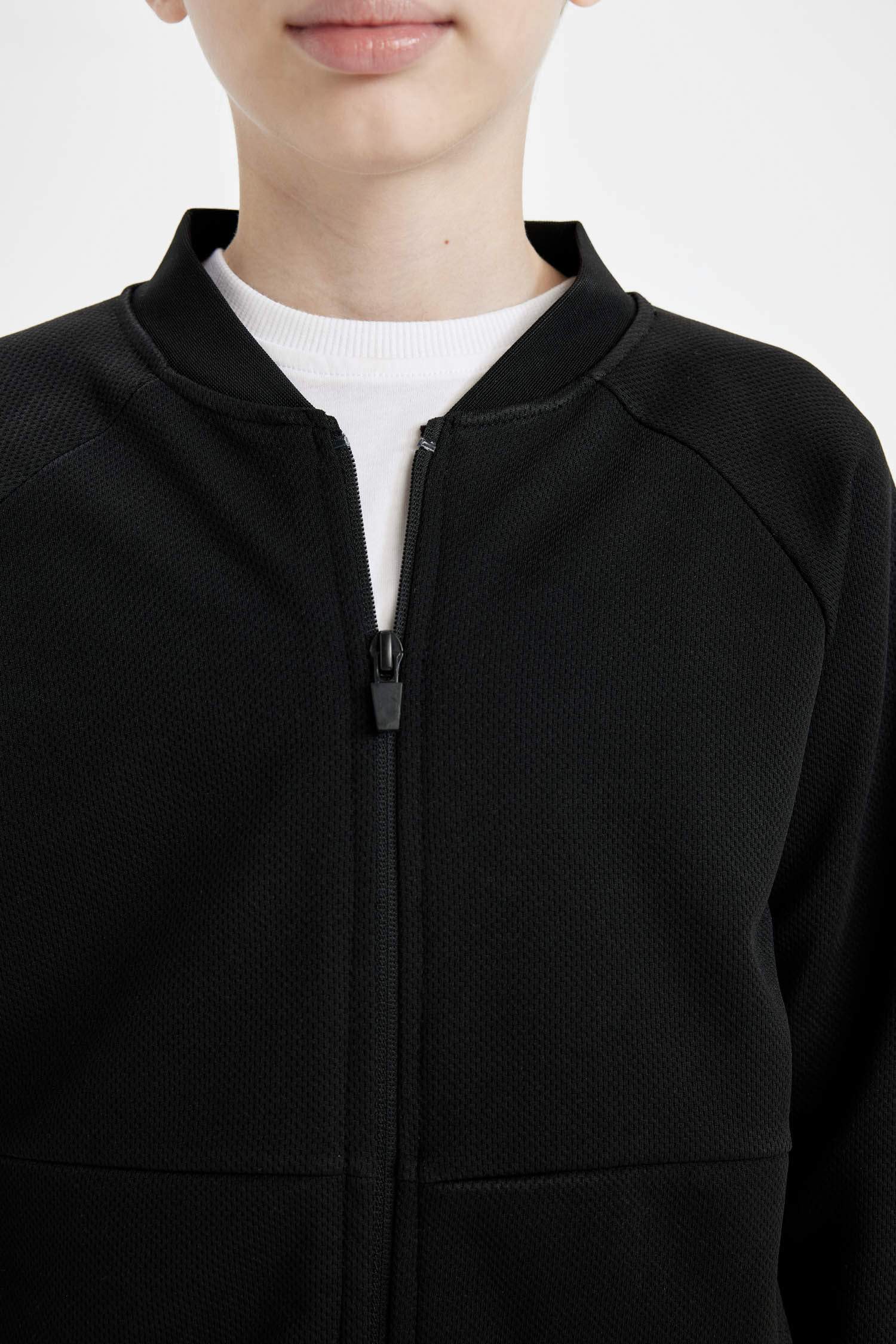 Erkek Çocuk Kolej Yaka Fermuarlı Çift Cepli Mevsimlik Hafif Bomber Ceket