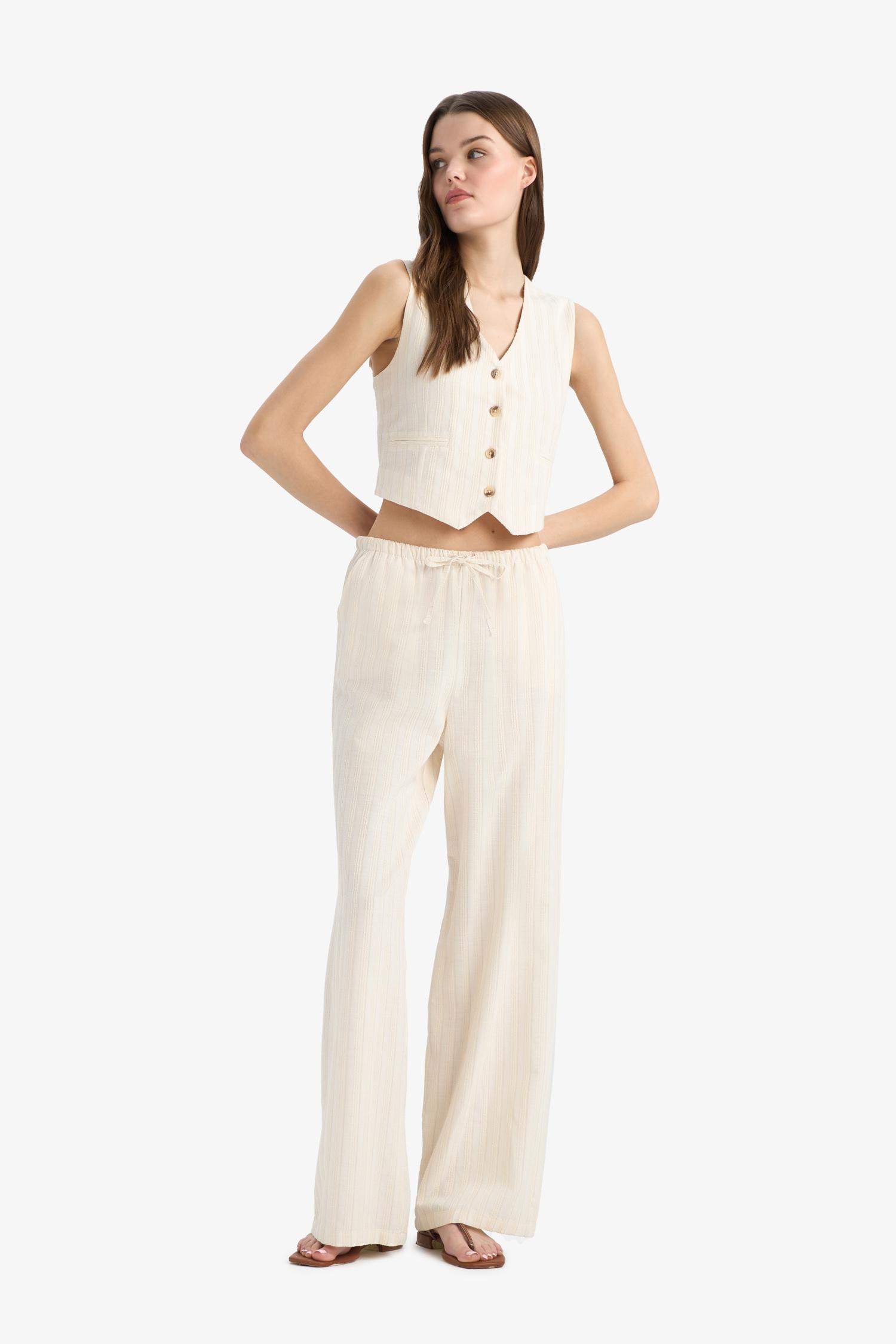Wide Leg Normal Waist Standard Linen Blend Trousers