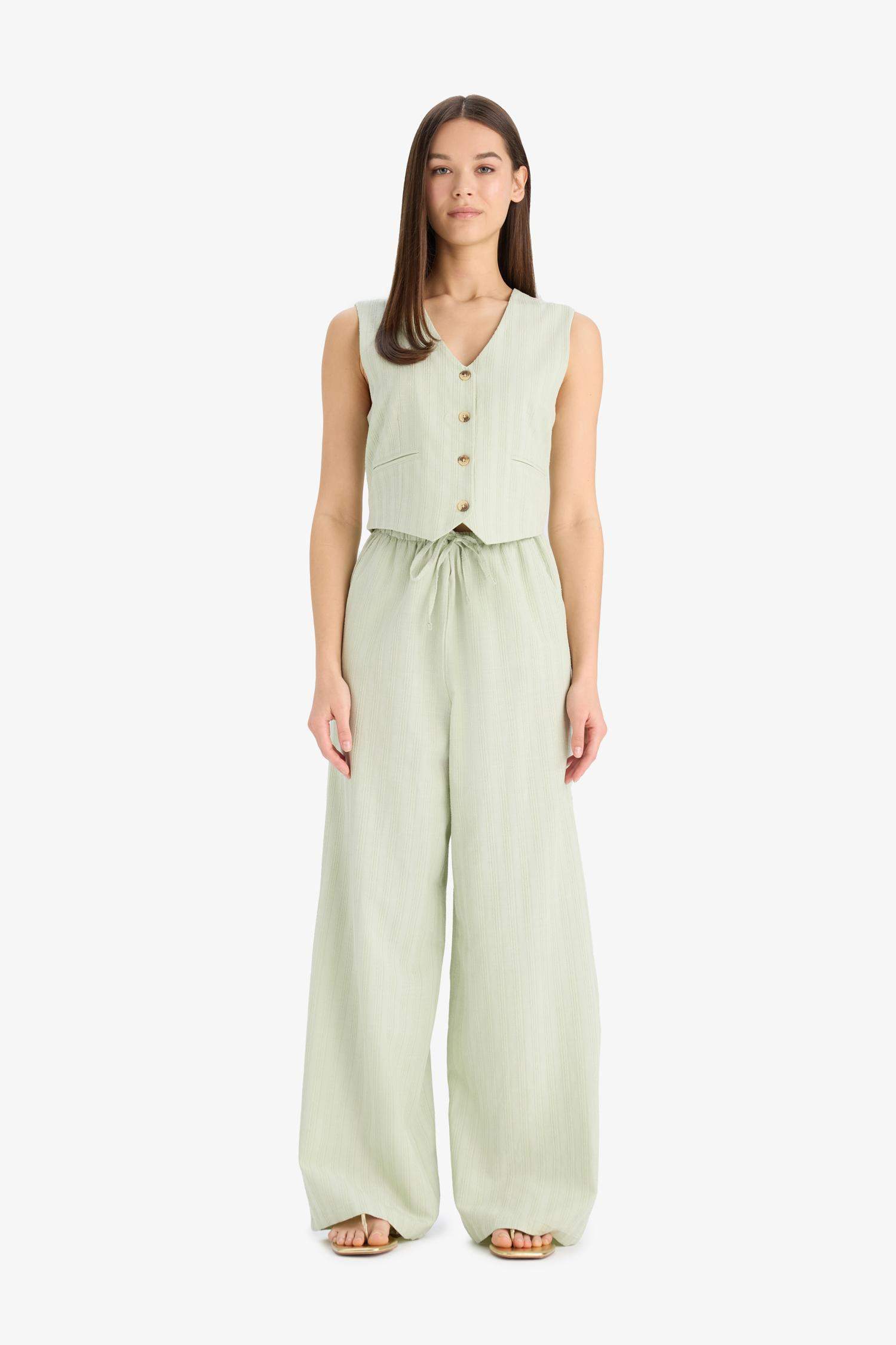 Wide Leg Three Pockets Normal Waist Trousers