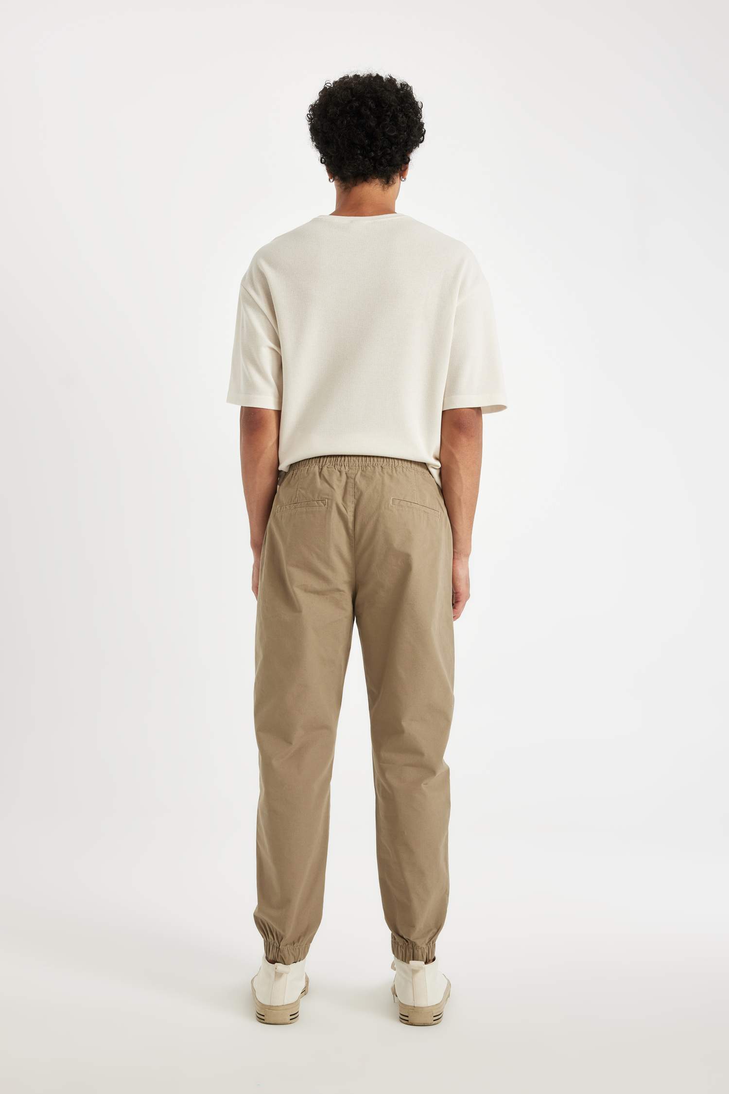 %100 Pamuk Jogger Pantolon Beli Bağcıklı Lastikli Paça