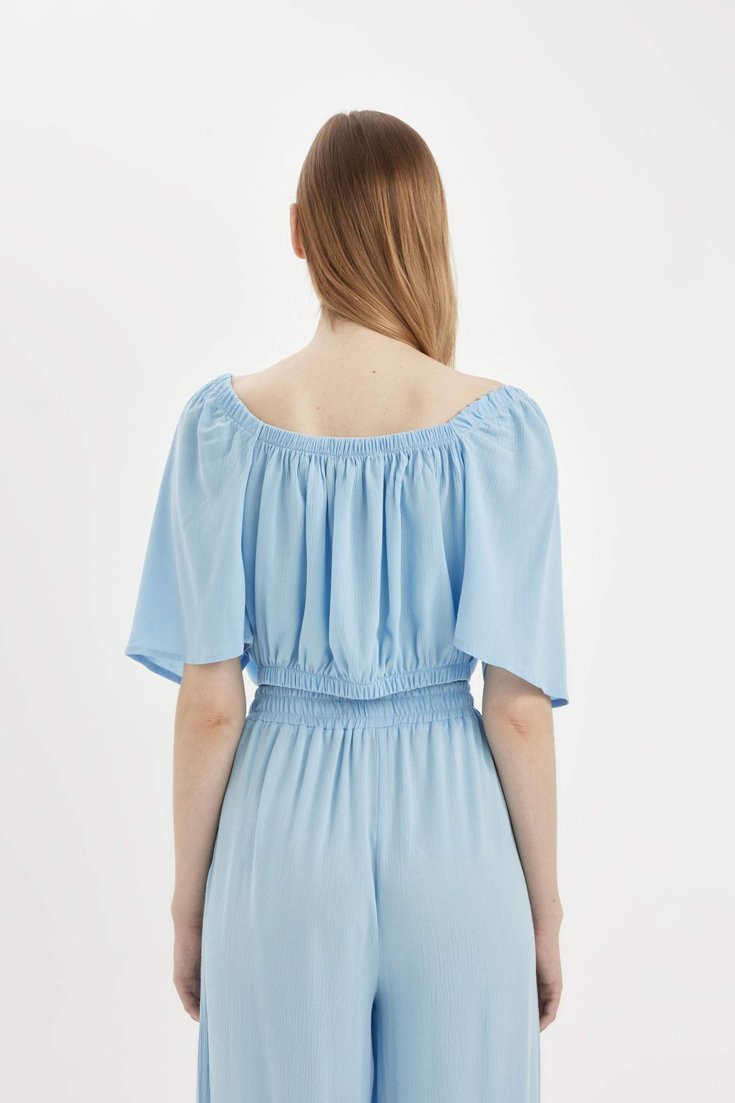 Regular Fit Square Collar Short Sleeve Blouse