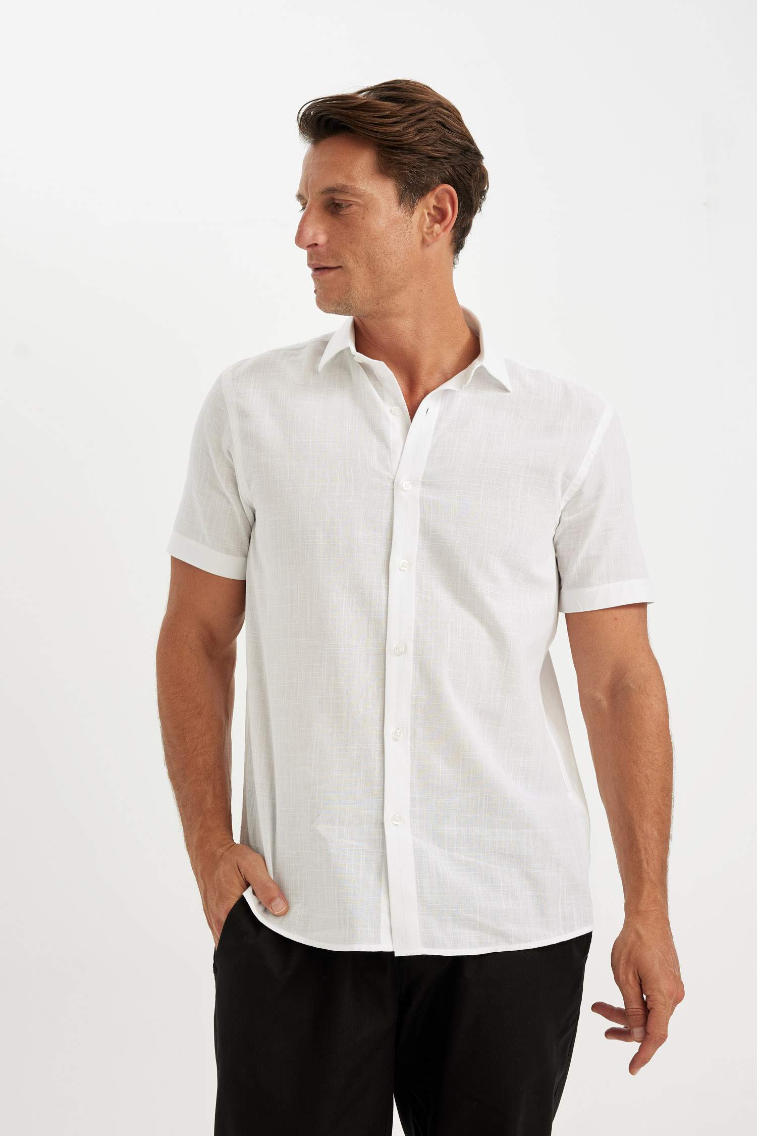 Regular Fit Polo Collar Cotton Short Sleeve Shirt