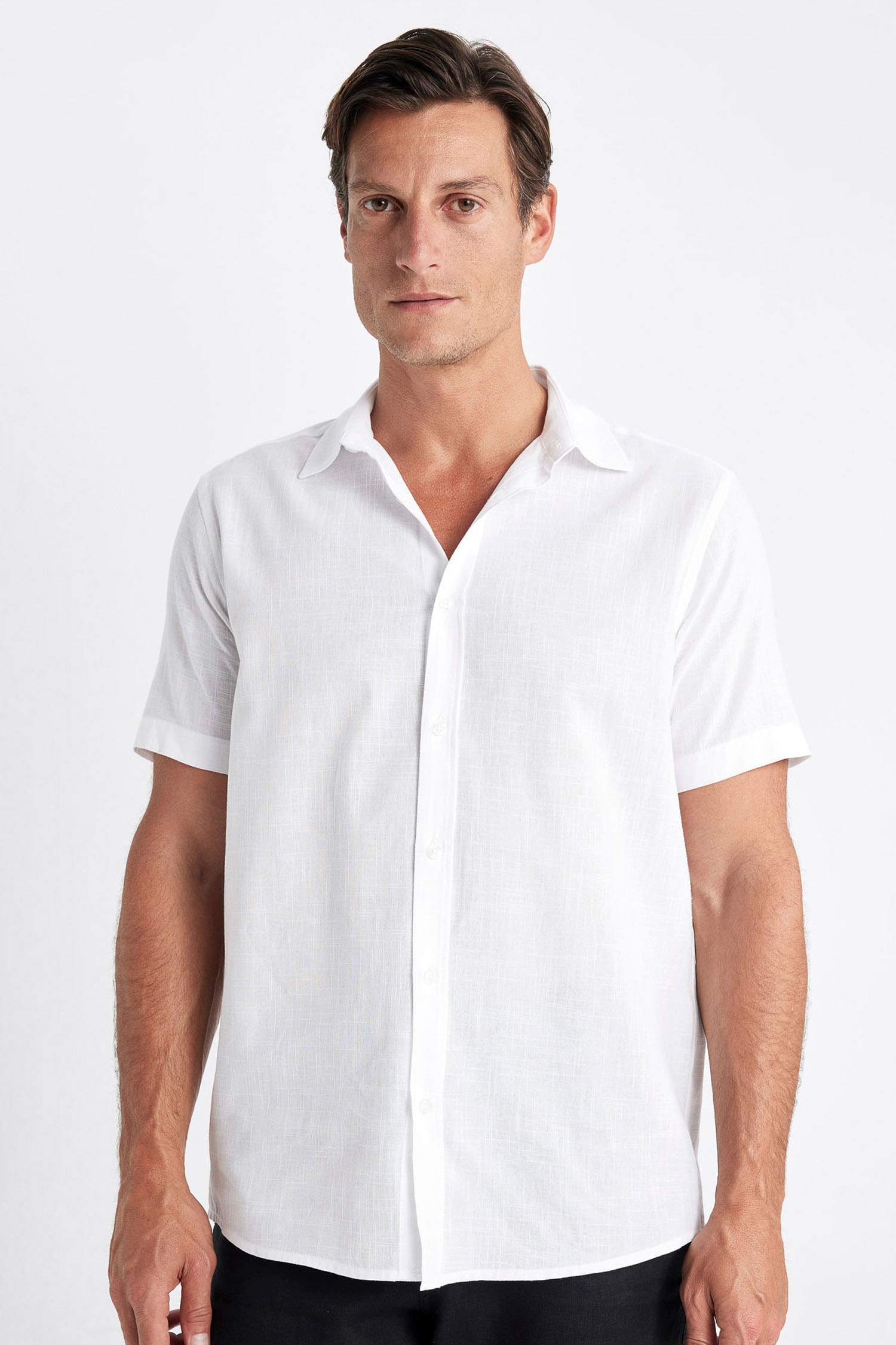 Regular Fit Polo Collar Cotton Short Sleeve Shirt
