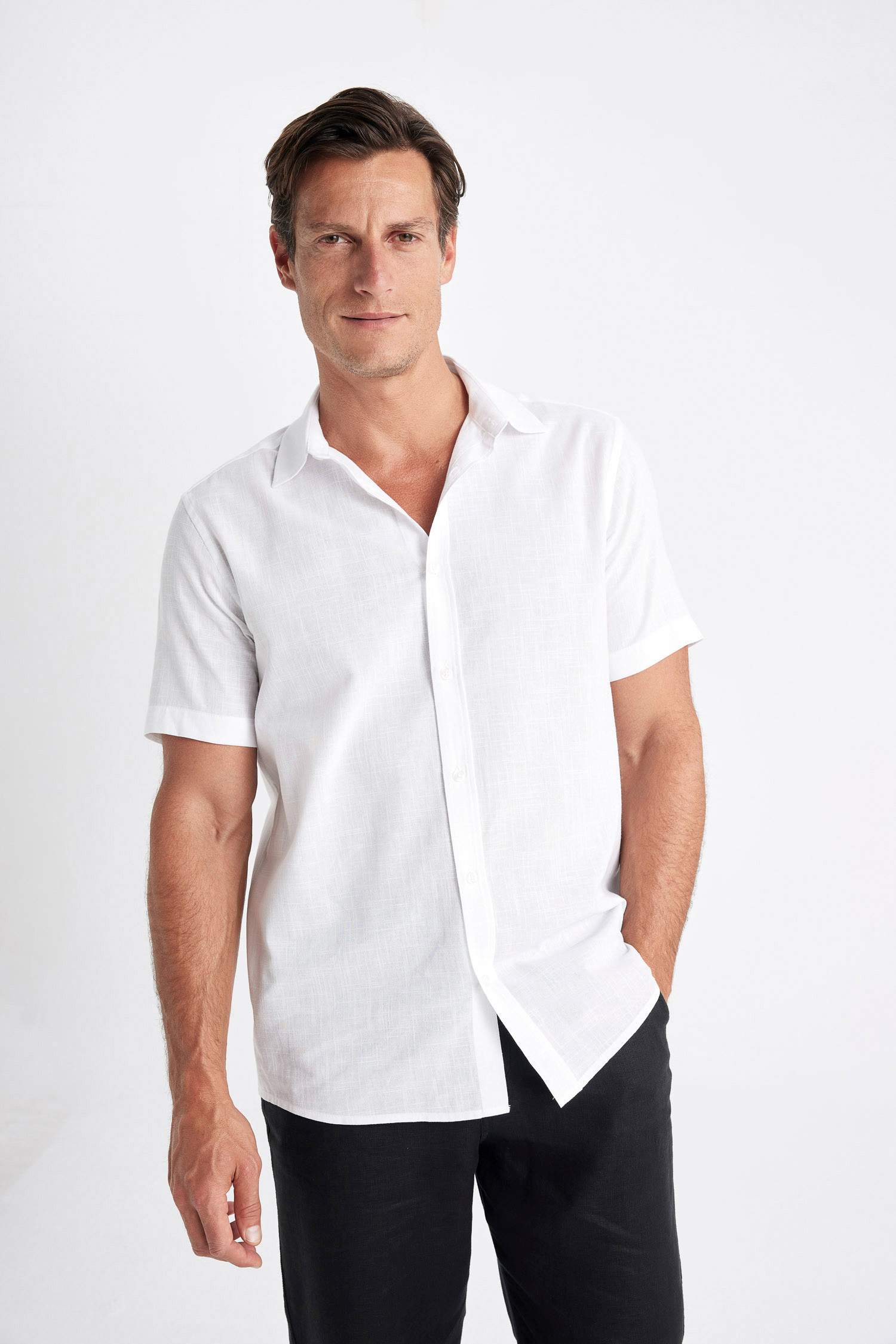 Regular Fit Polo Collar Cotton Short Sleeve Shirt