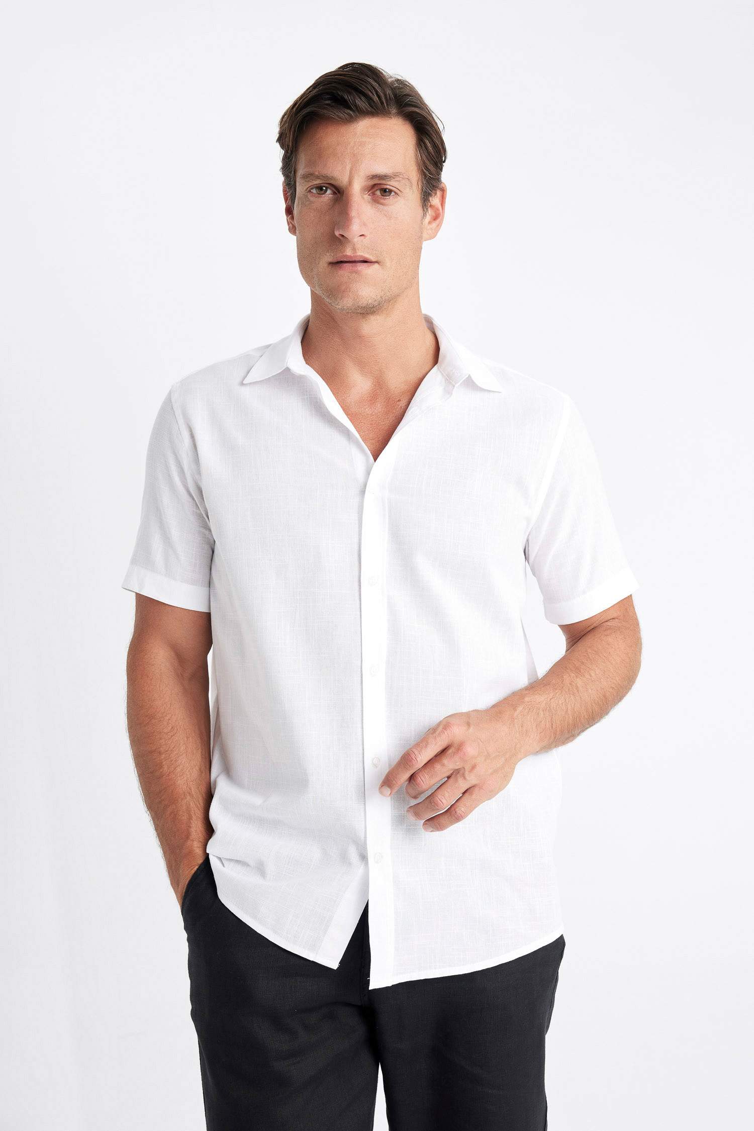 Regular Fit Polo Collar Cotton Short Sleeve Shirt