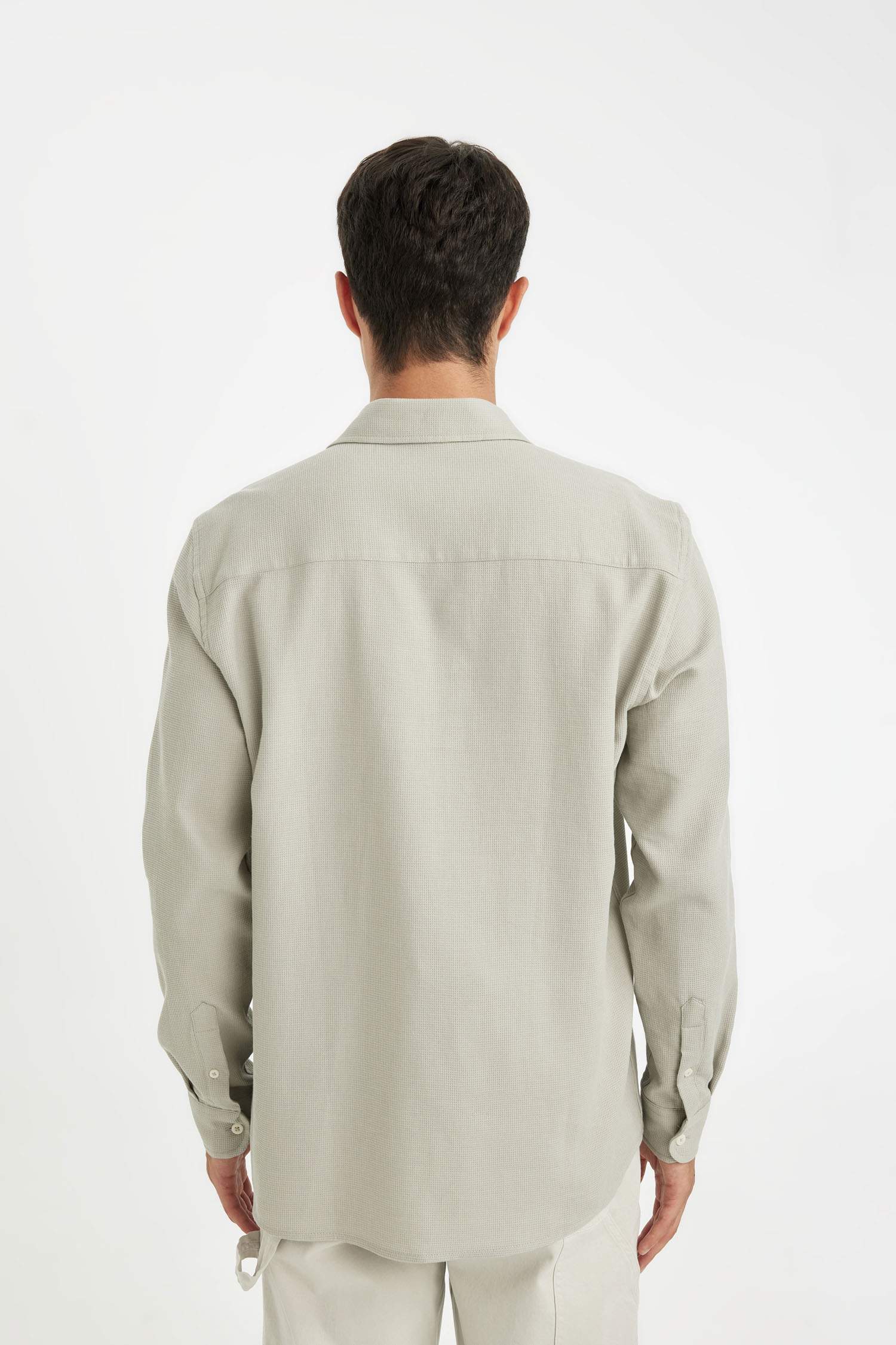 Grey Regular Fit Polo Collar Basic Cotton Shirt