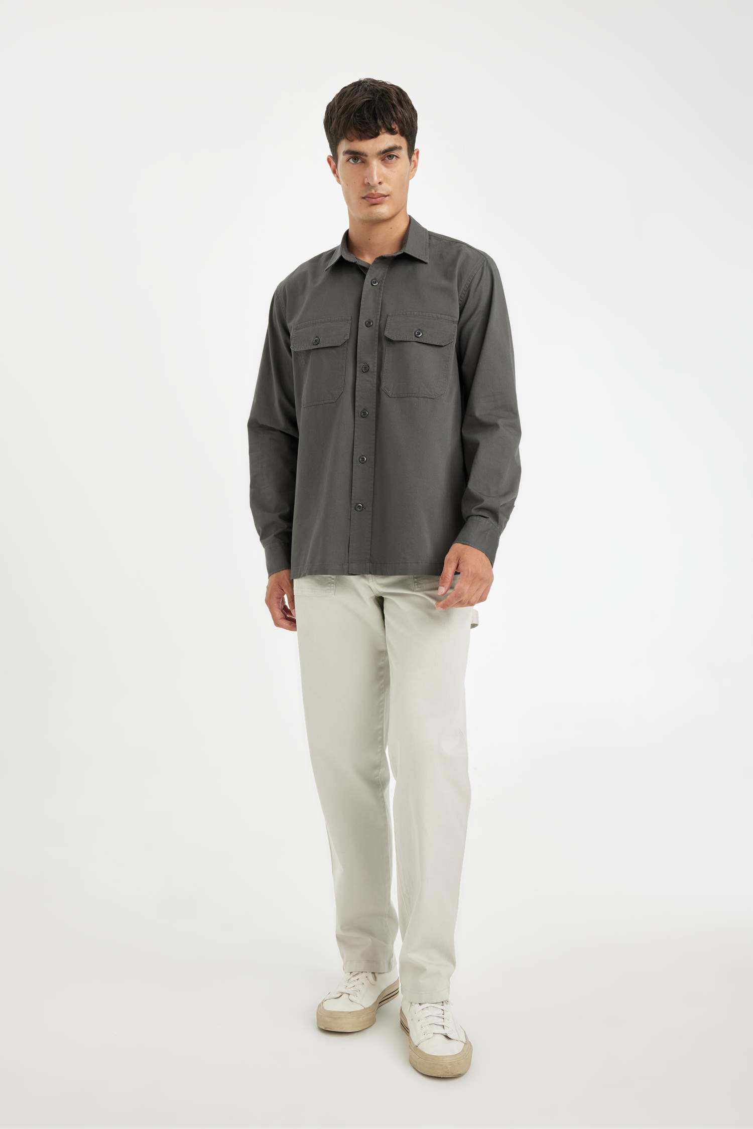 قميص بولو قطن كم طويل قصة عادية