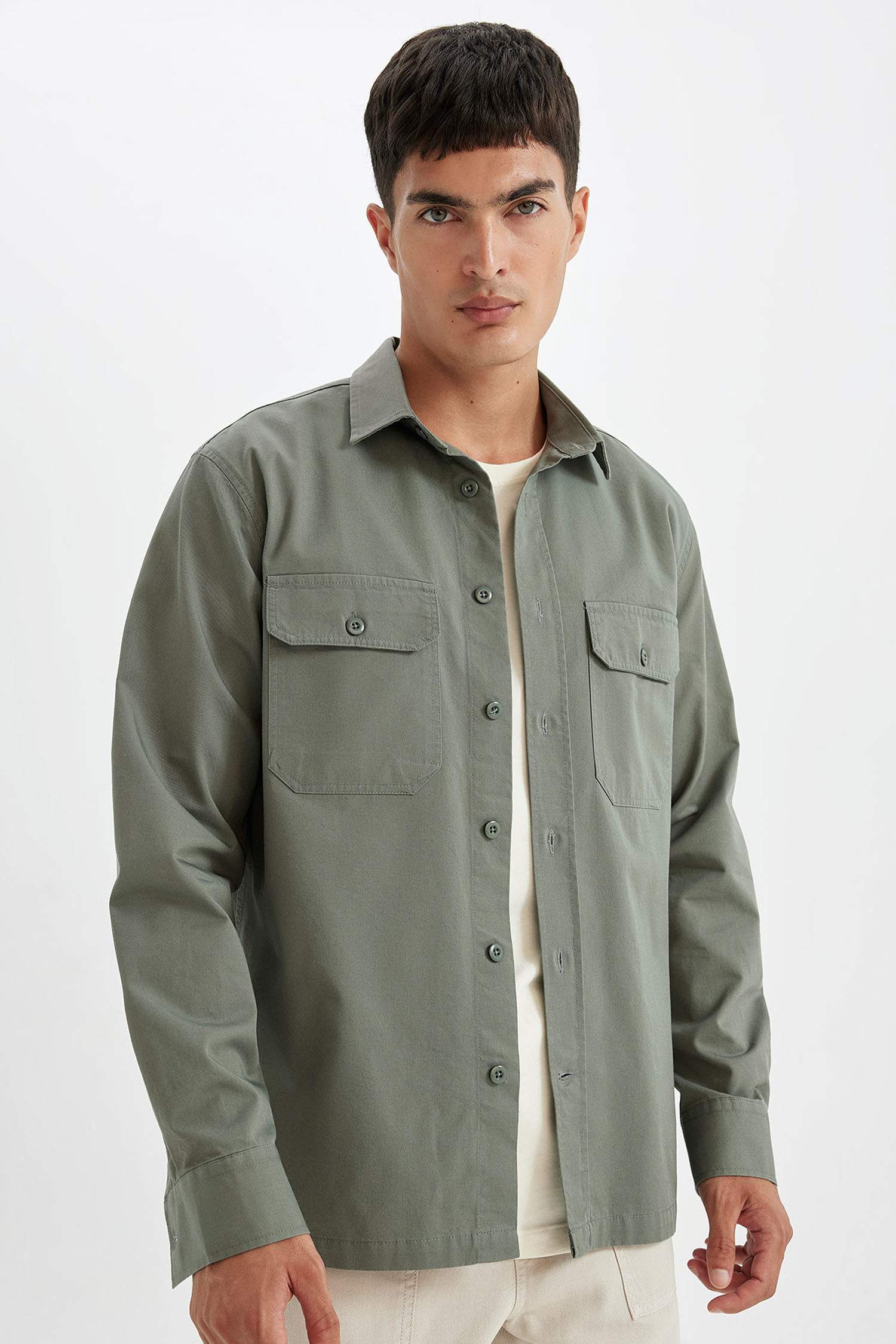 %100 Pamuk Regular Fit Basic Düz Uzun Kollu Gömlek