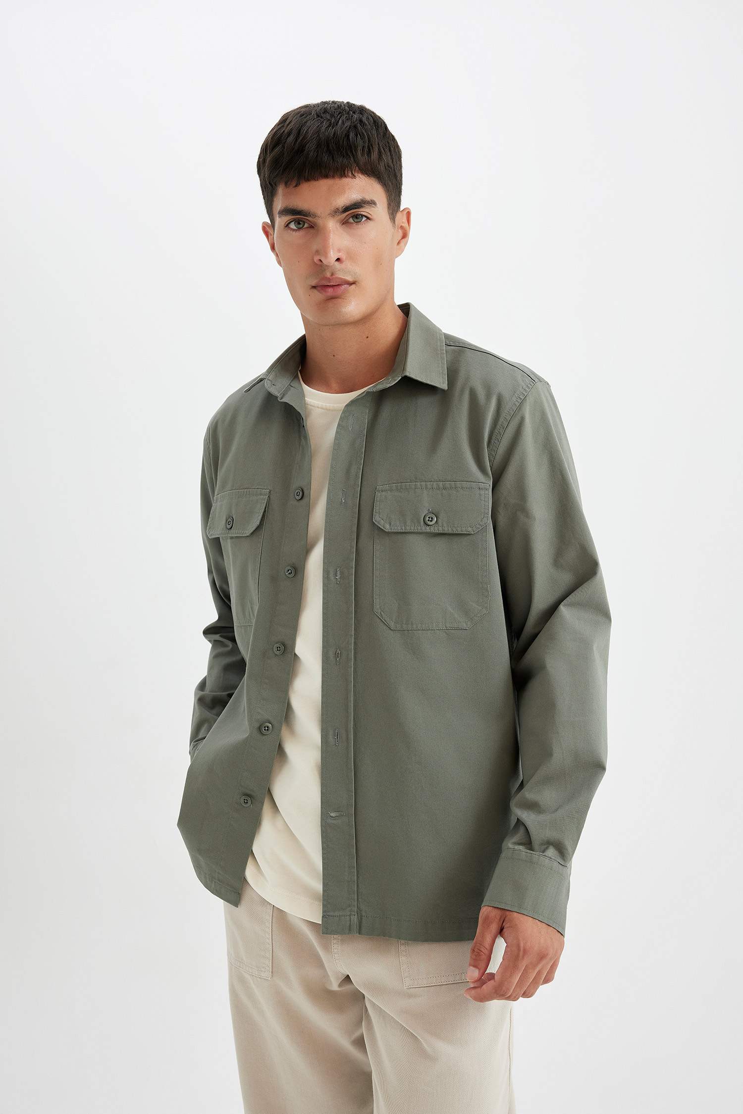 %100 Pamuk Regular Fit Basic Düz Uzun Kollu Gömlek