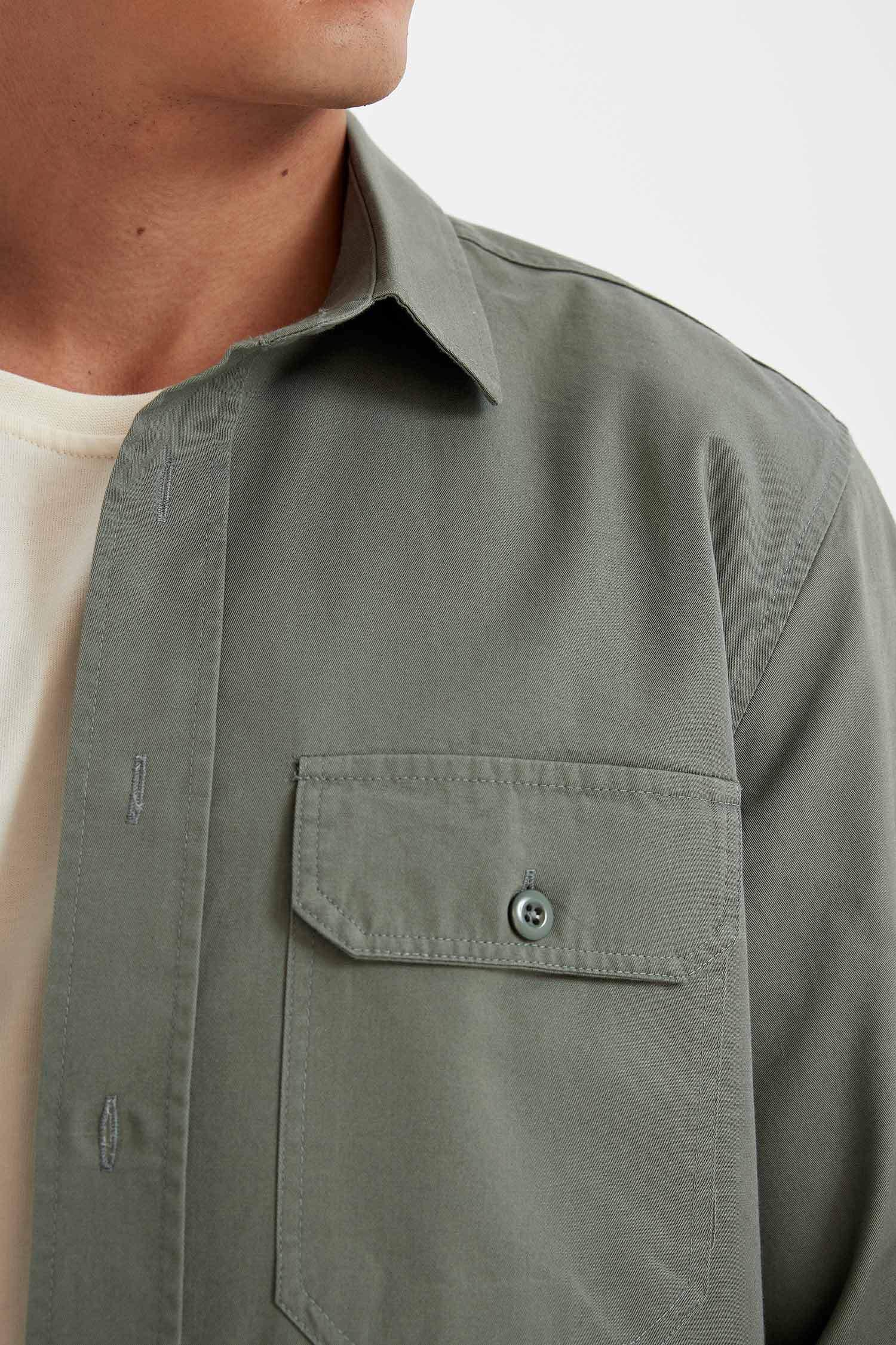 %100 Pamuk Regular Fit Basic Düz Uzun Kollu Gömlek