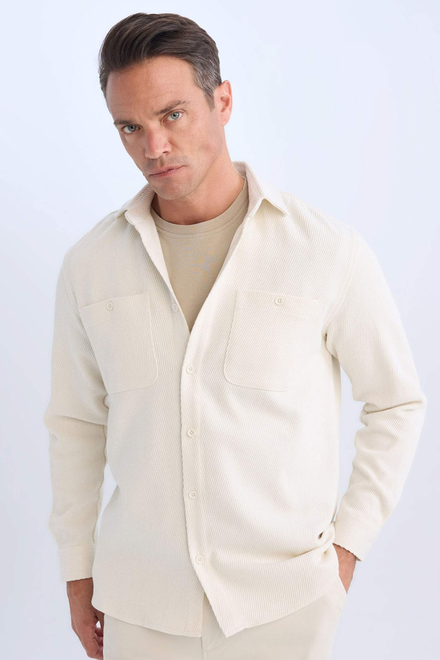 Relax Fit Polo Collar Flanel Long Sleeve Shirt