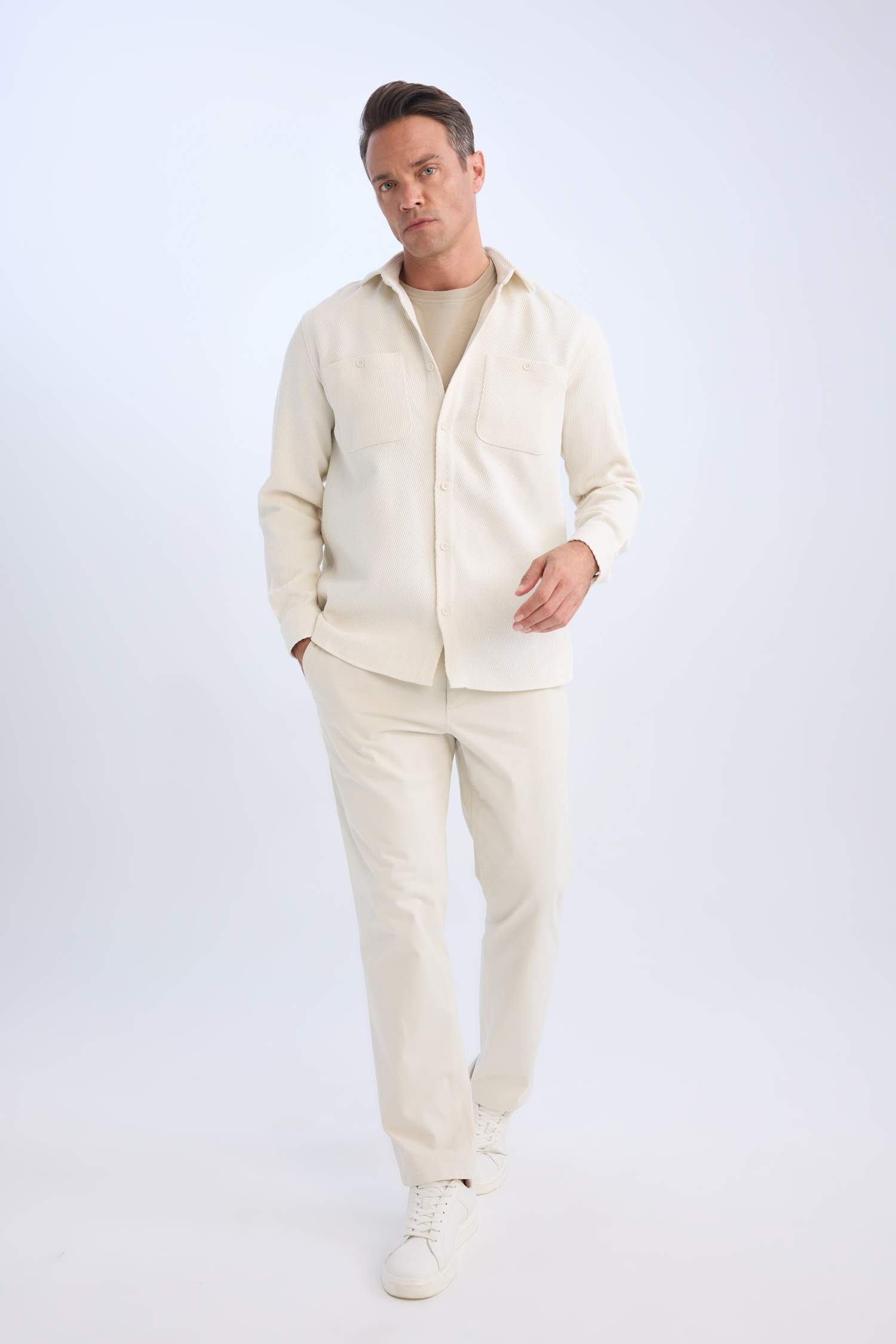 Relax Fit Polo Collar Flanel Long Sleeve Shirt