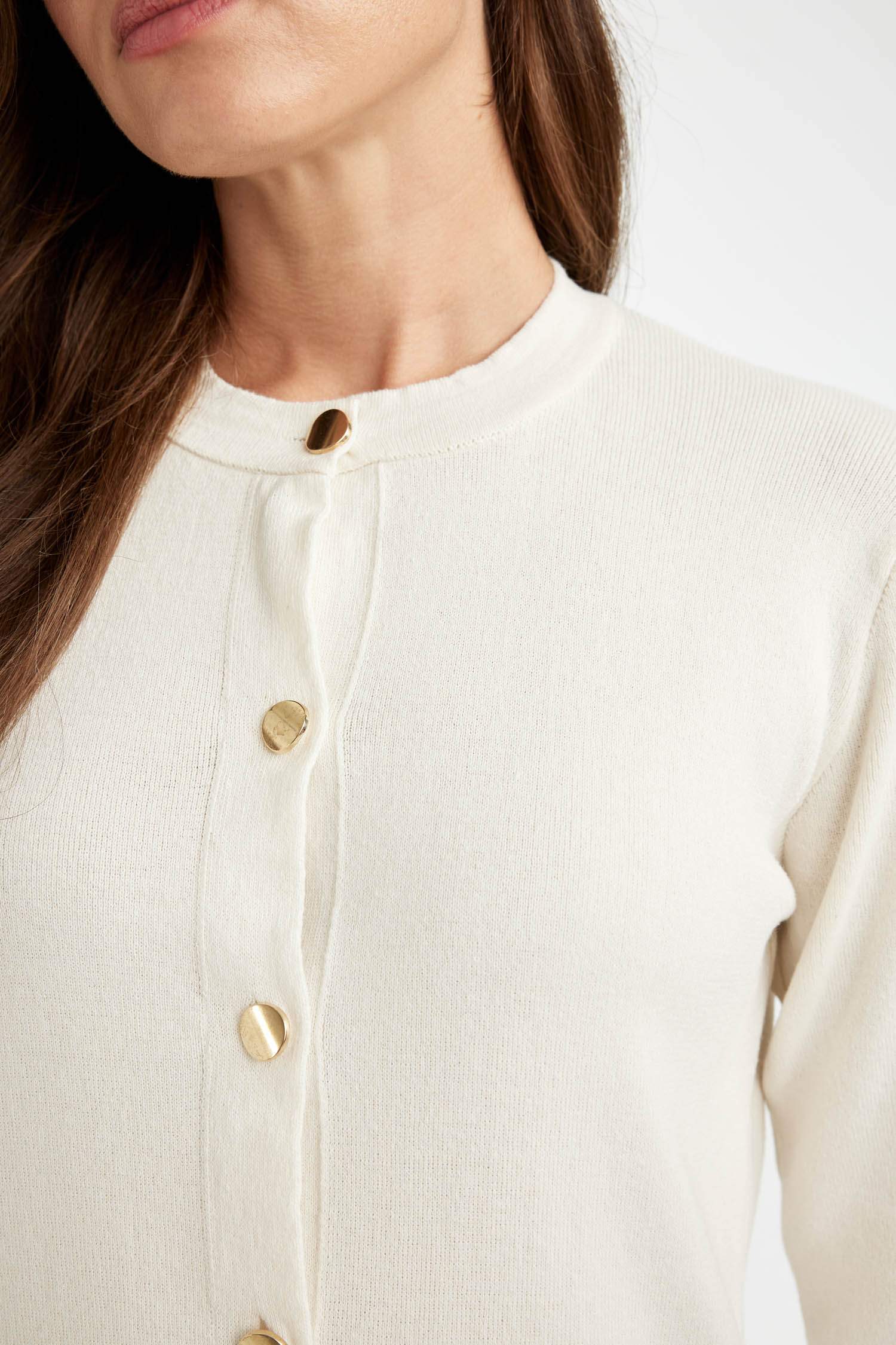 Regular Fit Bisiklet Yaka Basic Düz Düğmeli Triko Hırka