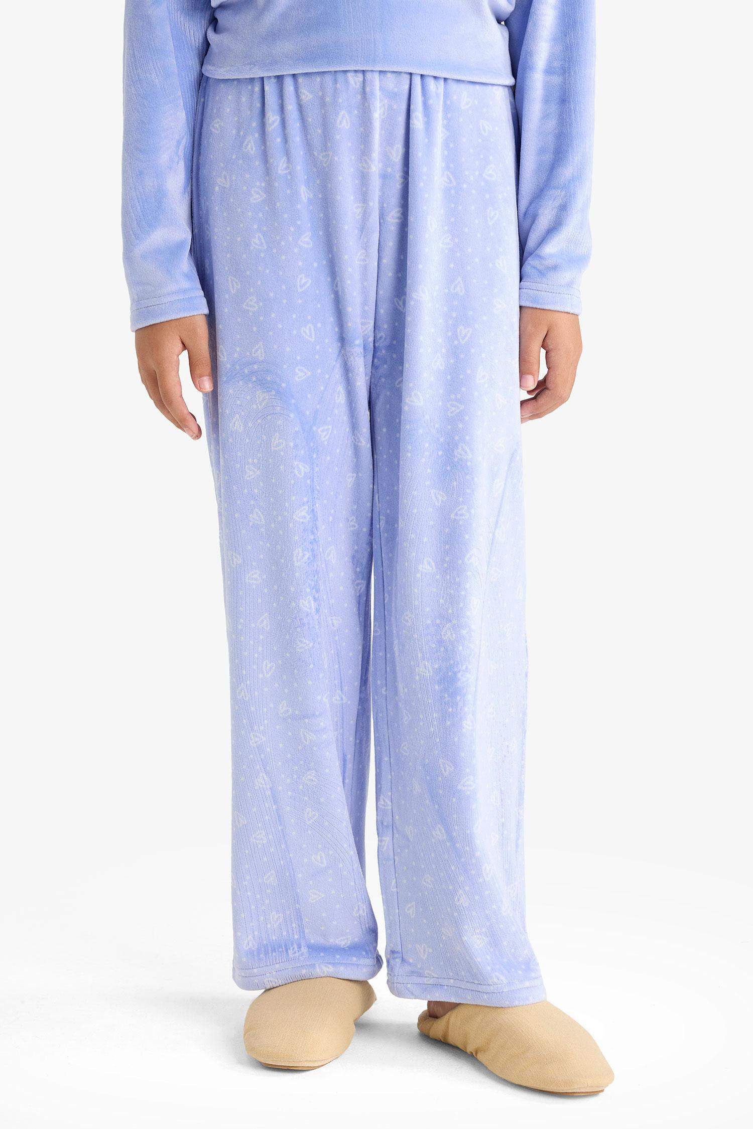 طقم بيجاما بناتي قطيفة قصة عادية - قطعتين