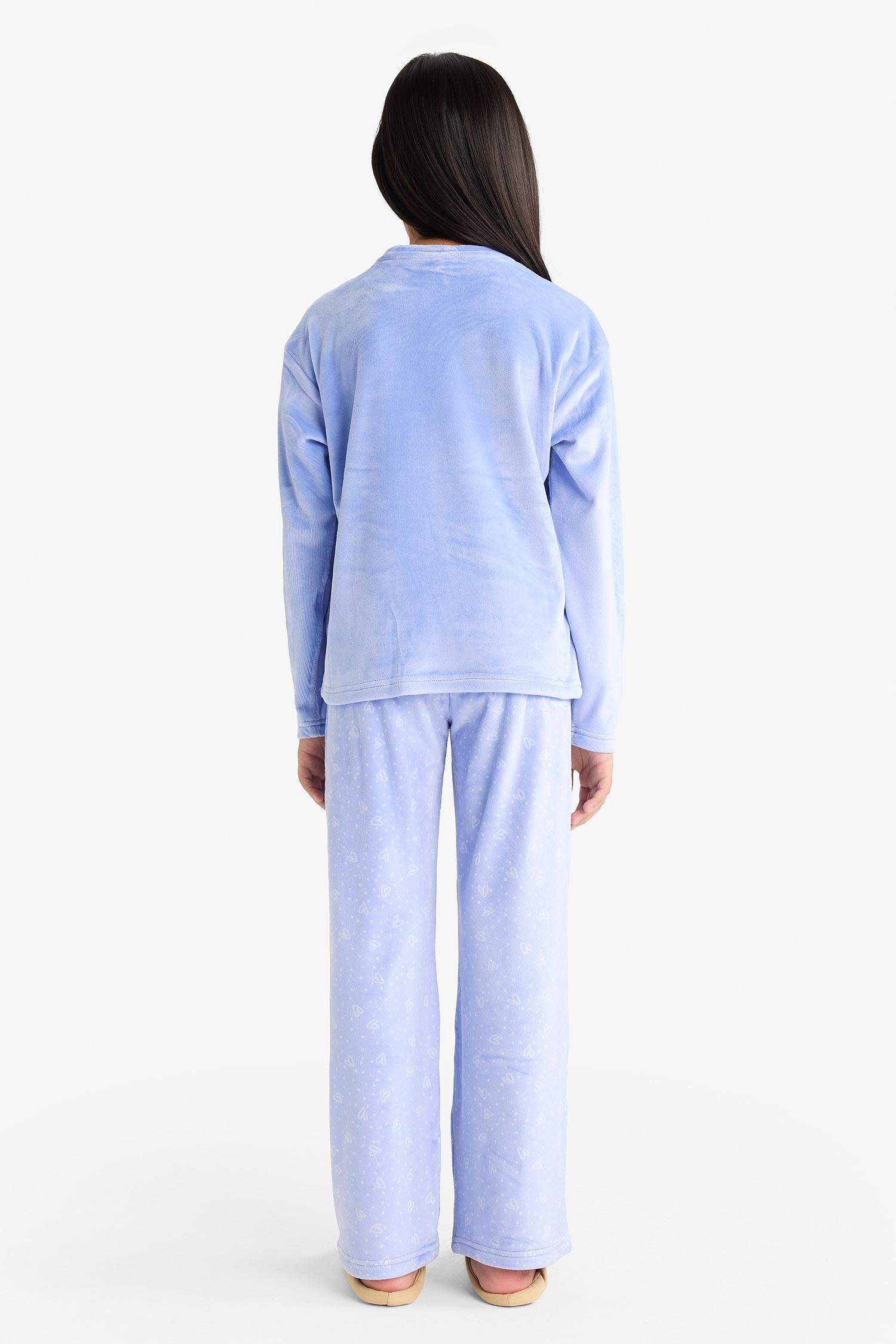 طقم بيجاما بناتي قطيفة قصة عادية - قطعتين