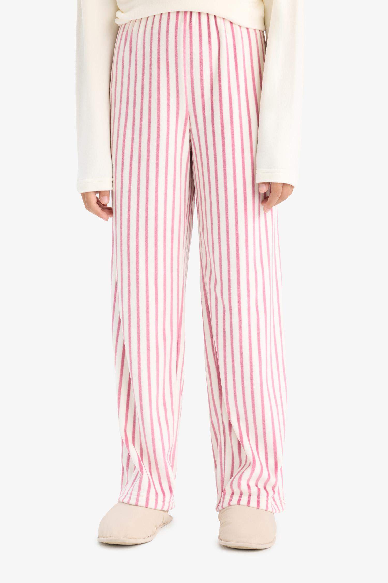 Kız Çocuk Pijama Takımı Uzun Kollu Üst Çizgili Uzun Alt