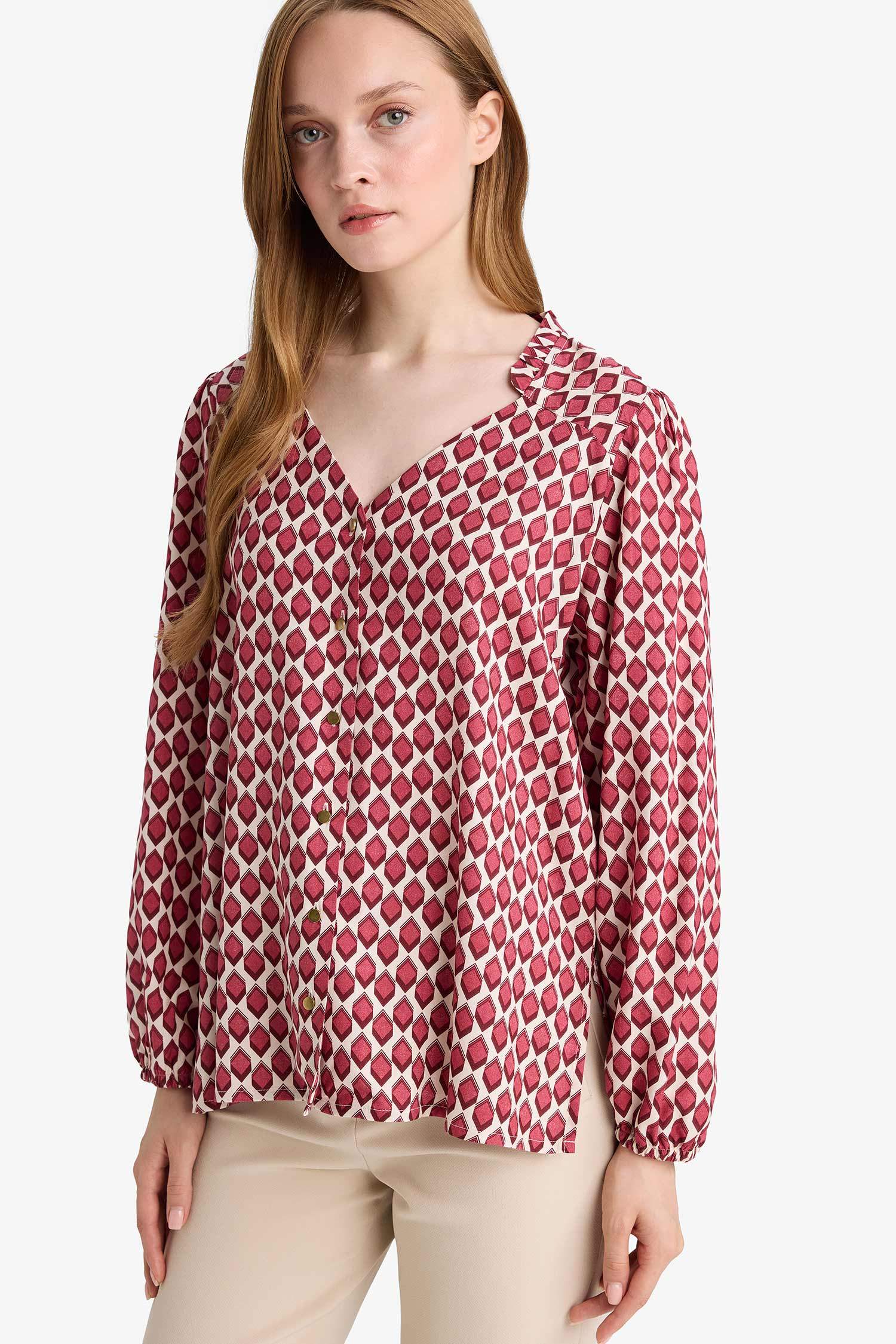 Regular Fit V-Neck Long Sleeve Shirt