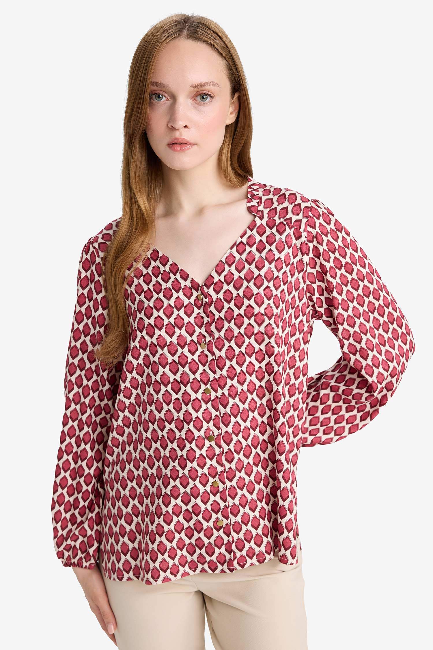 Regular Fit V-Neck Long Sleeve Shirt