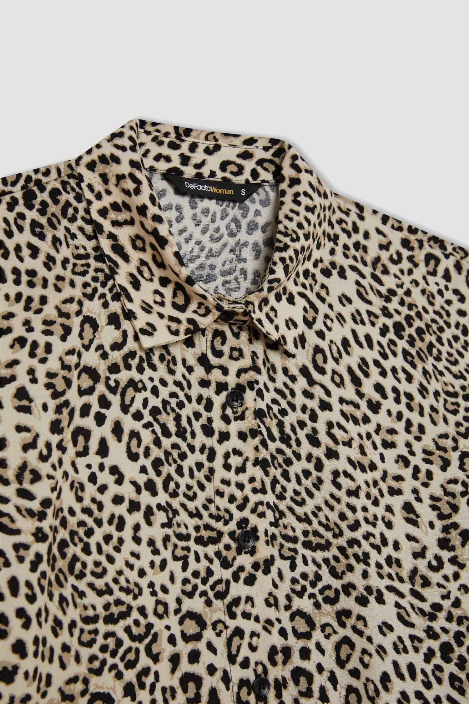 Relax Fit Leopar Desenli Uzun Kollu Gömlek