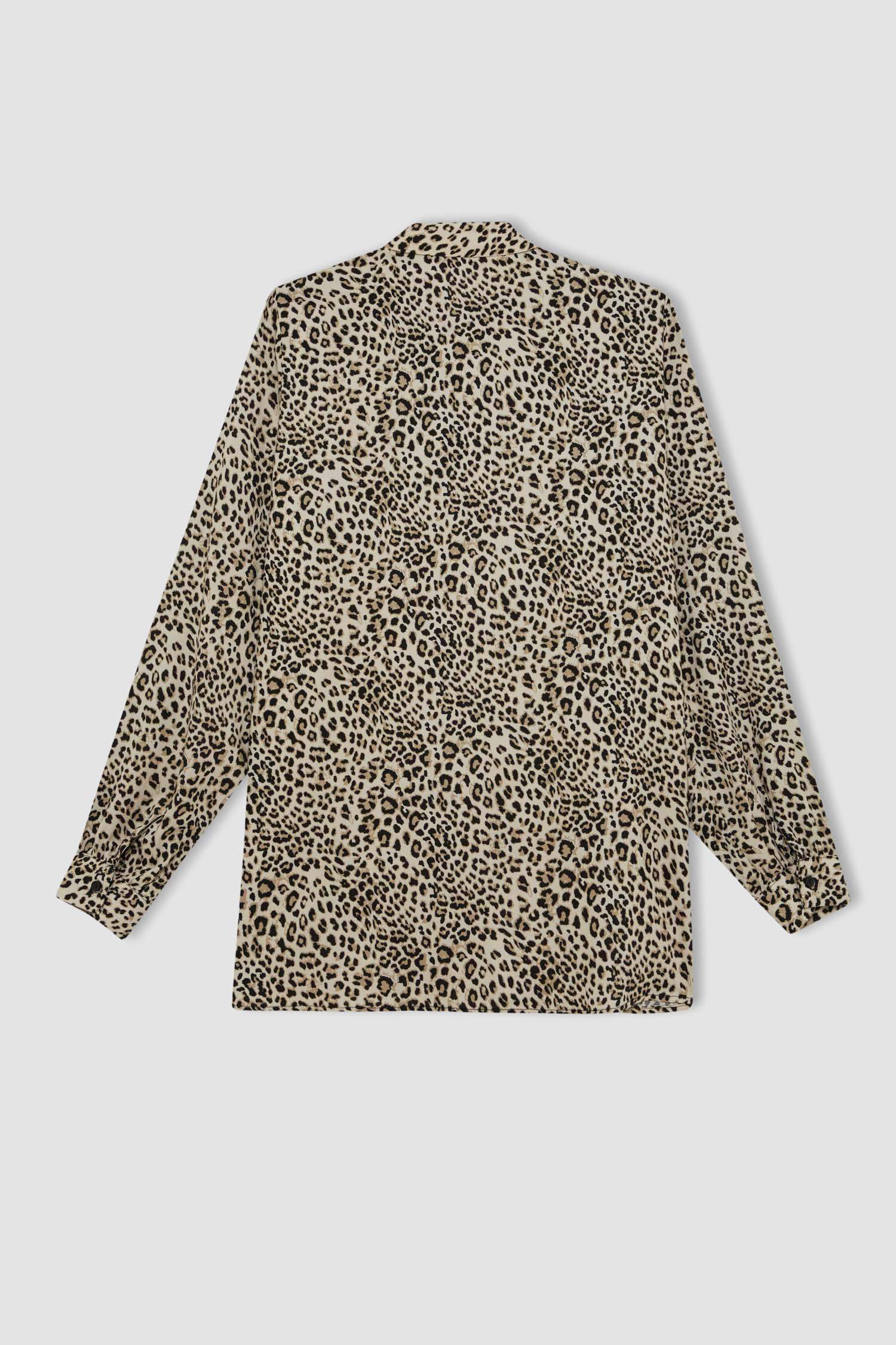 Relax Fit Leopar Desenli Uzun Kollu Gömlek