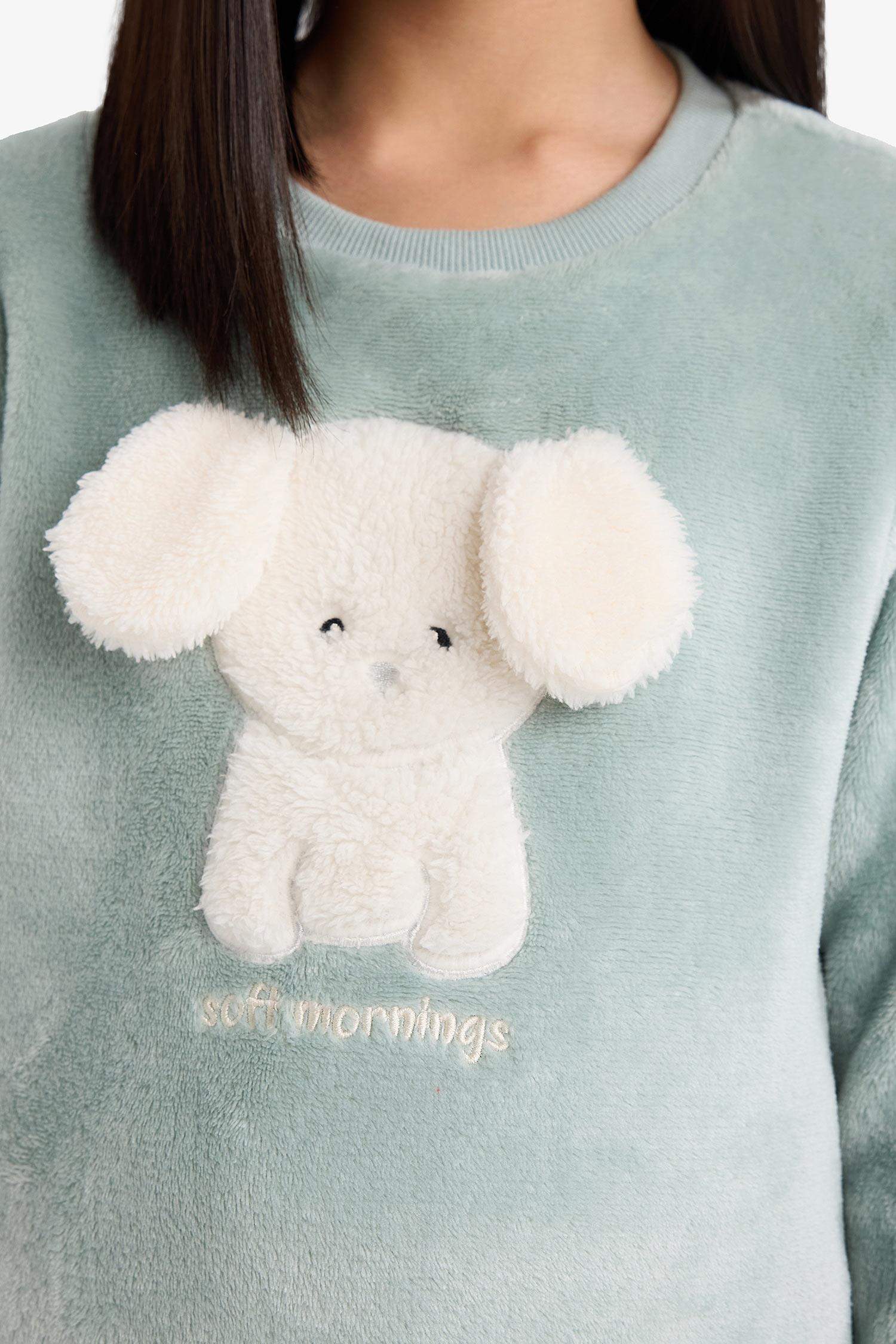 Kız Çocuk Pijama Takımı Polar Uzun Kollu Üst Uzun Alt