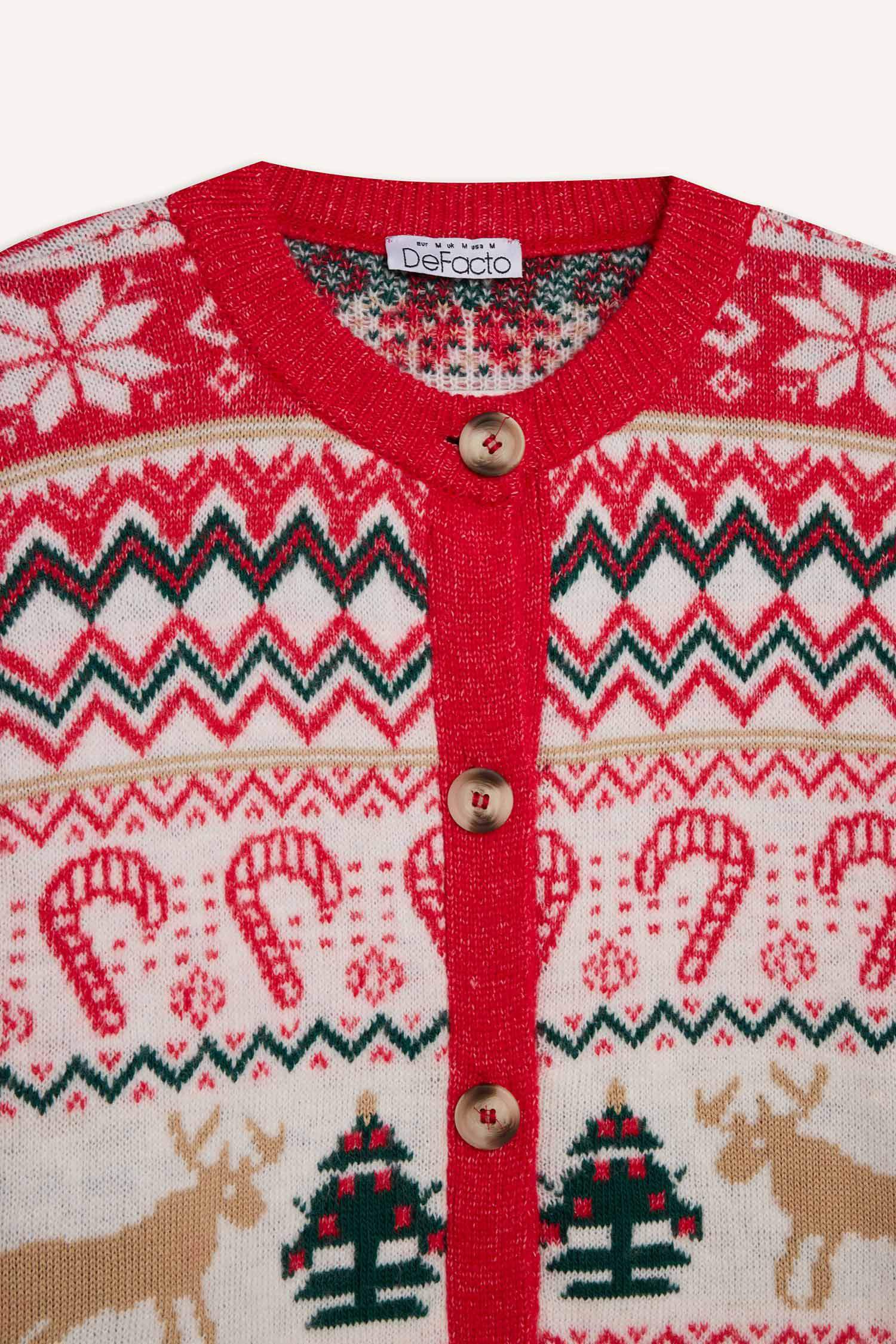 Christmas Themed Crew Neck Buttoned Pullover