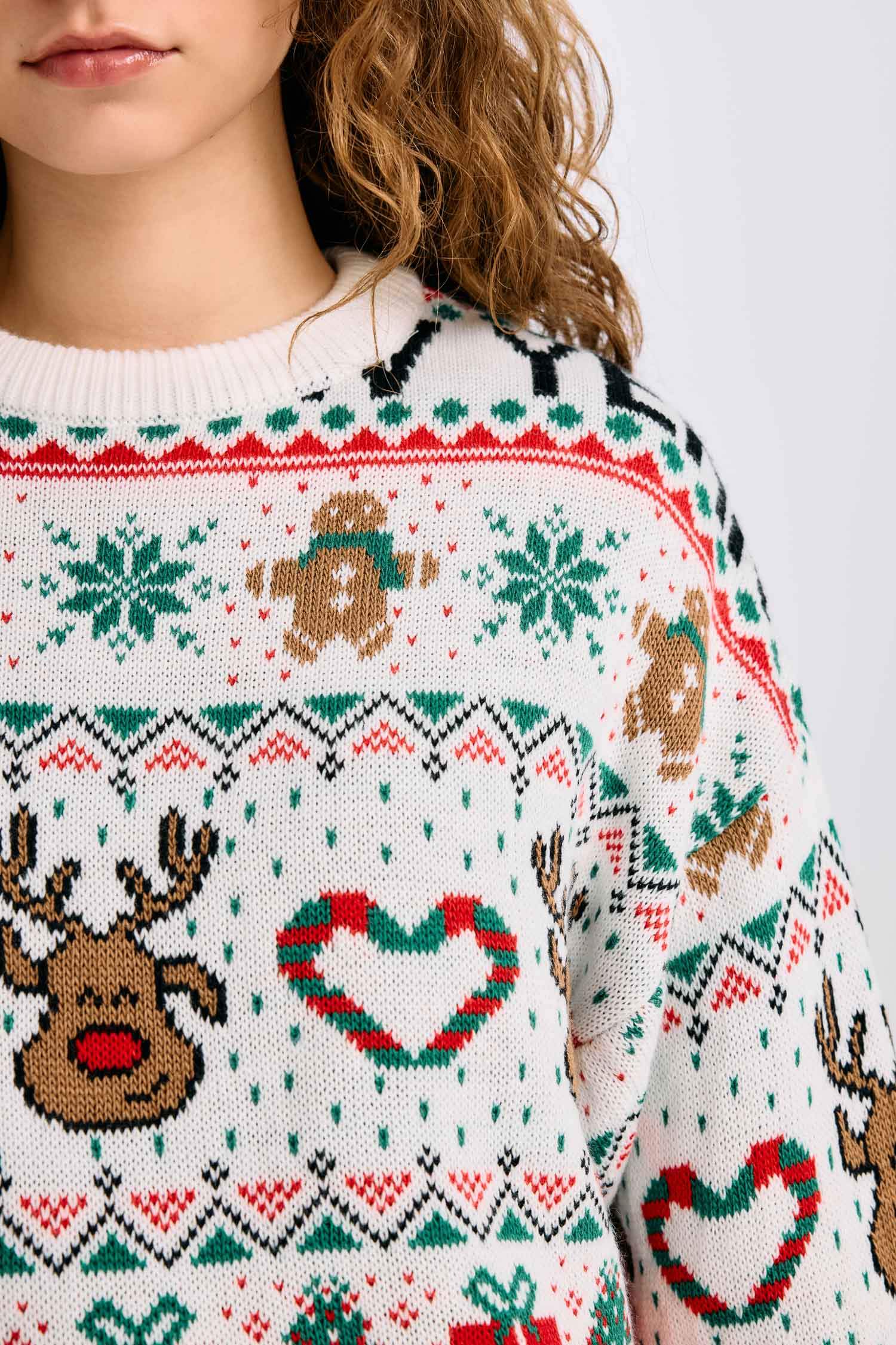 Yılbaşı Temalı Bisiklet Yaka Triko Kazak