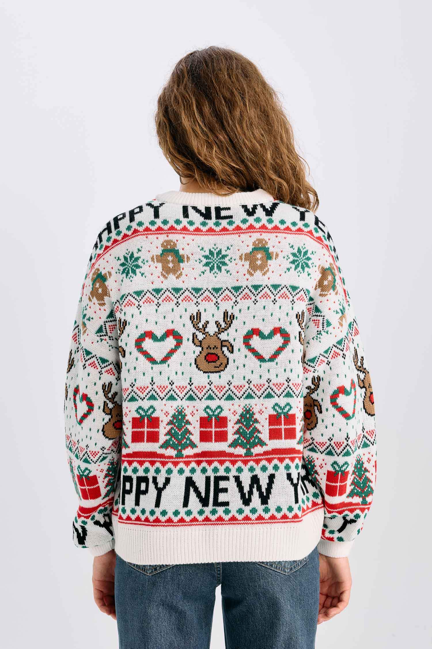 Yılbaşı Temalı Bisiklet Yaka Triko Kazak