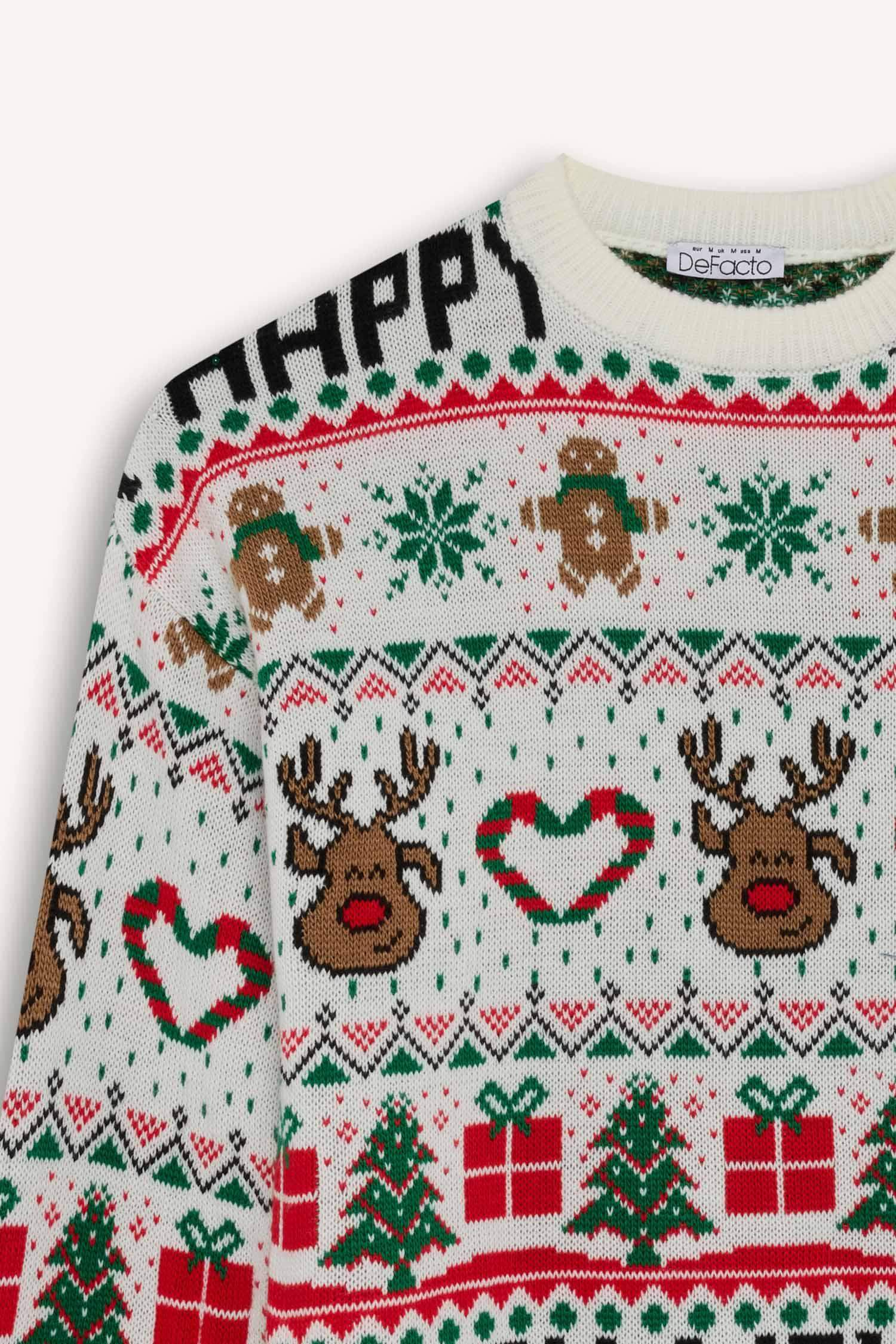 Yılbaşı Temalı Bisiklet Yaka Triko Kazak