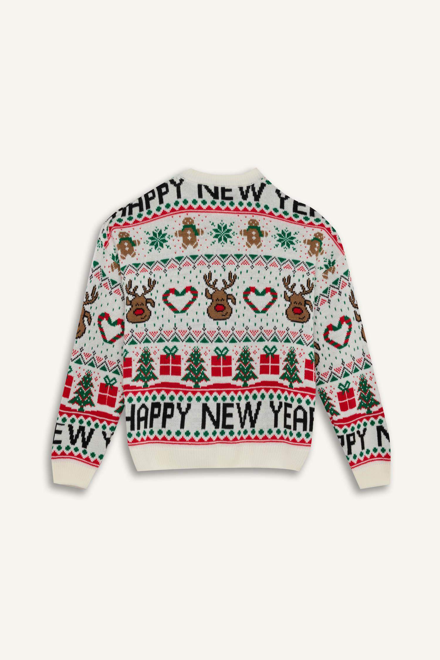 Yılbaşı Temalı Bisiklet Yaka Triko Kazak