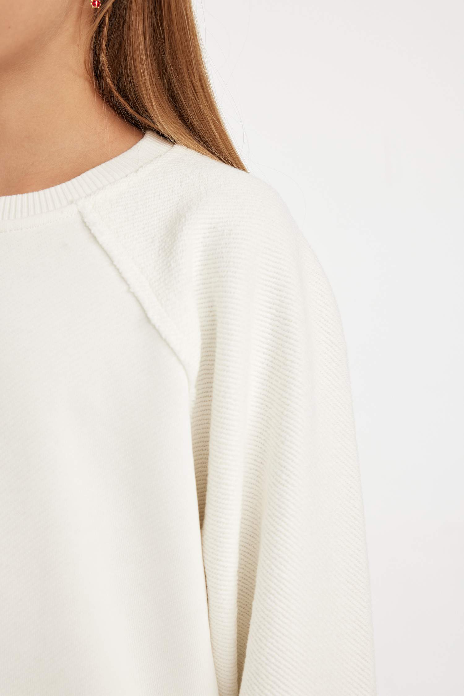 Kız Çocuk Relax Fit Basic Düz Bisiklet Yaka Sweatshirt