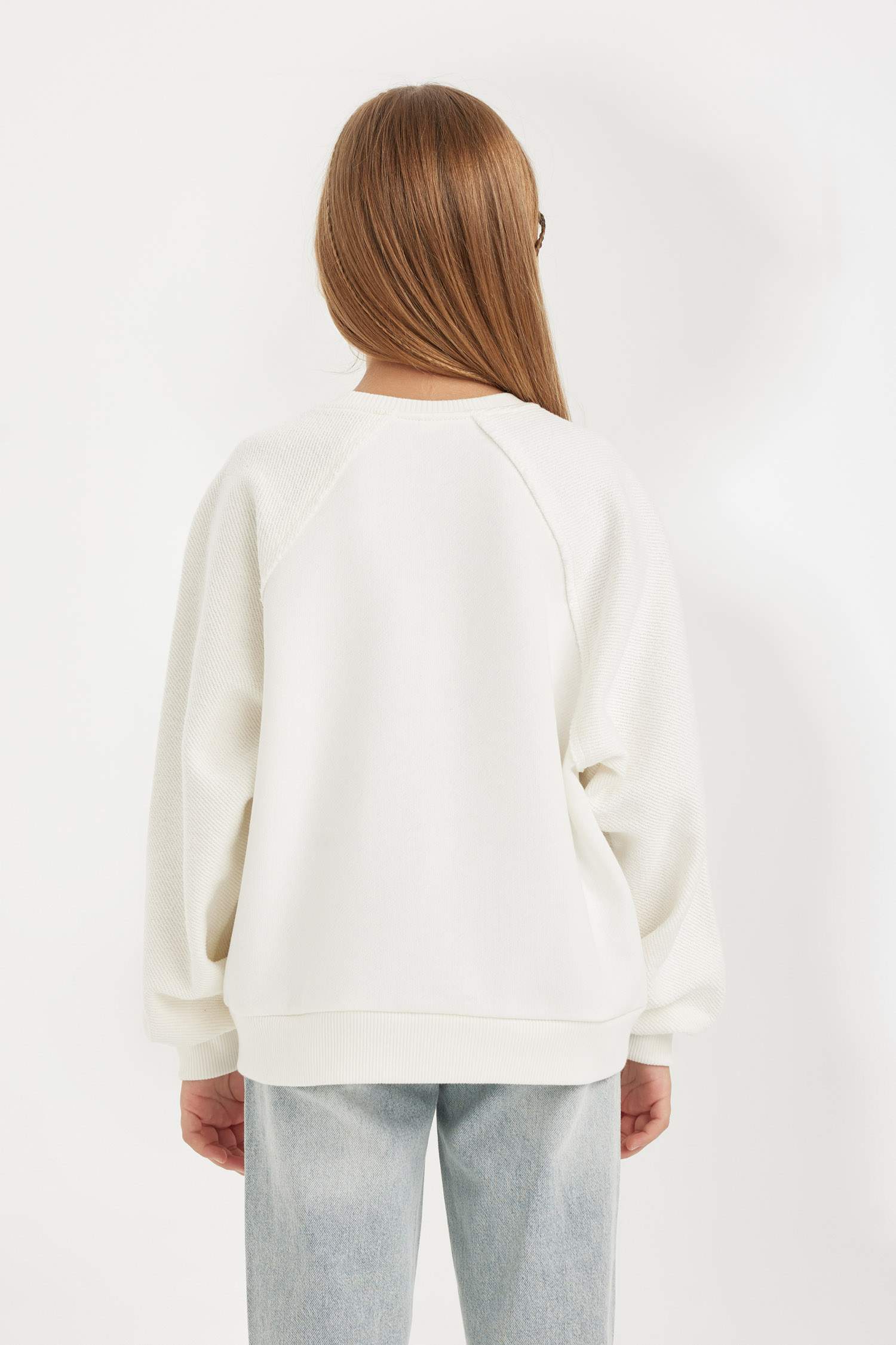 Kız Çocuk Relax Fit Basic Düz Bisiklet Yaka Sweatshirt