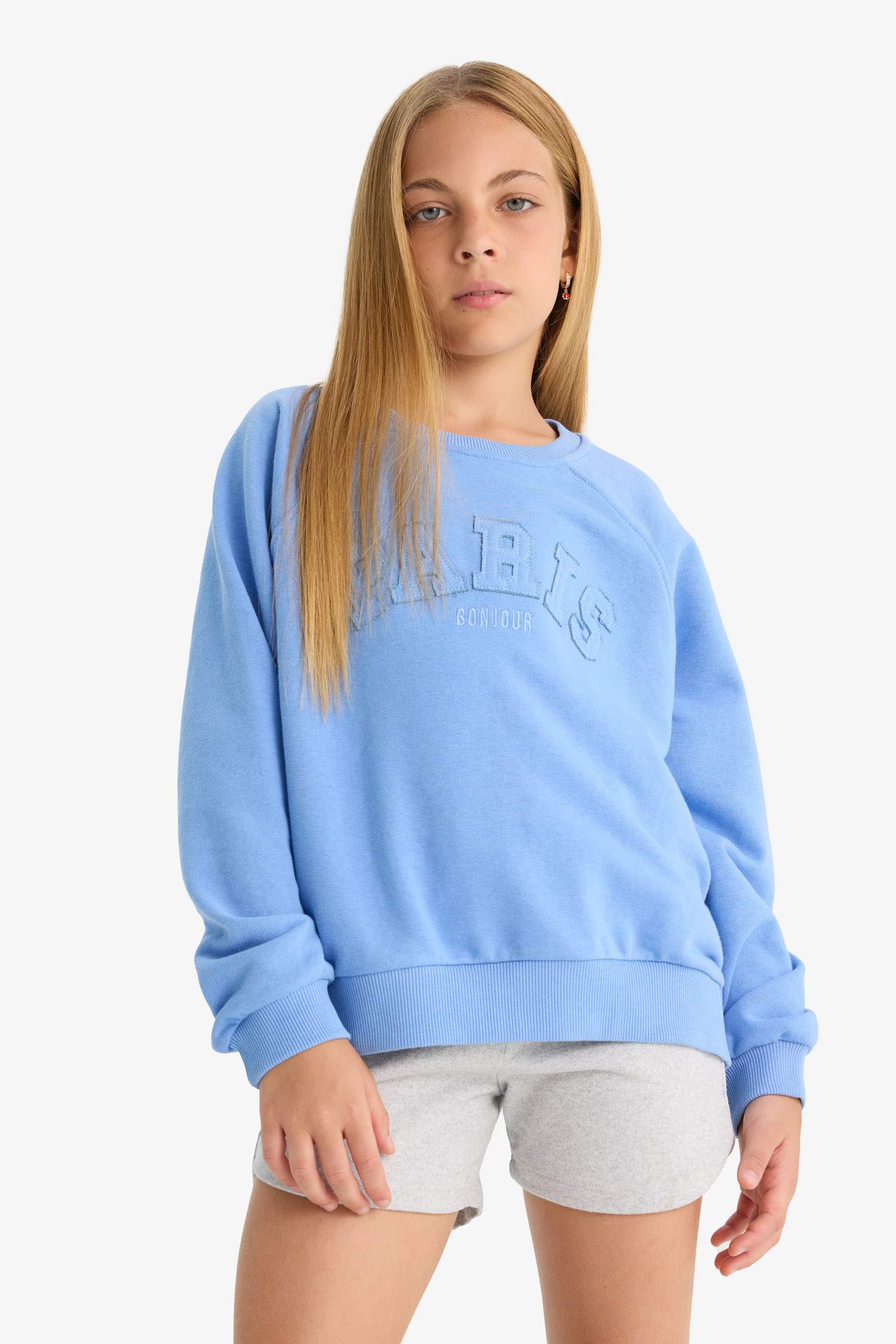Kız Çocuk Oversize Geniş Kalıp Bisiklet Yaka Baskılı Sweatshirt