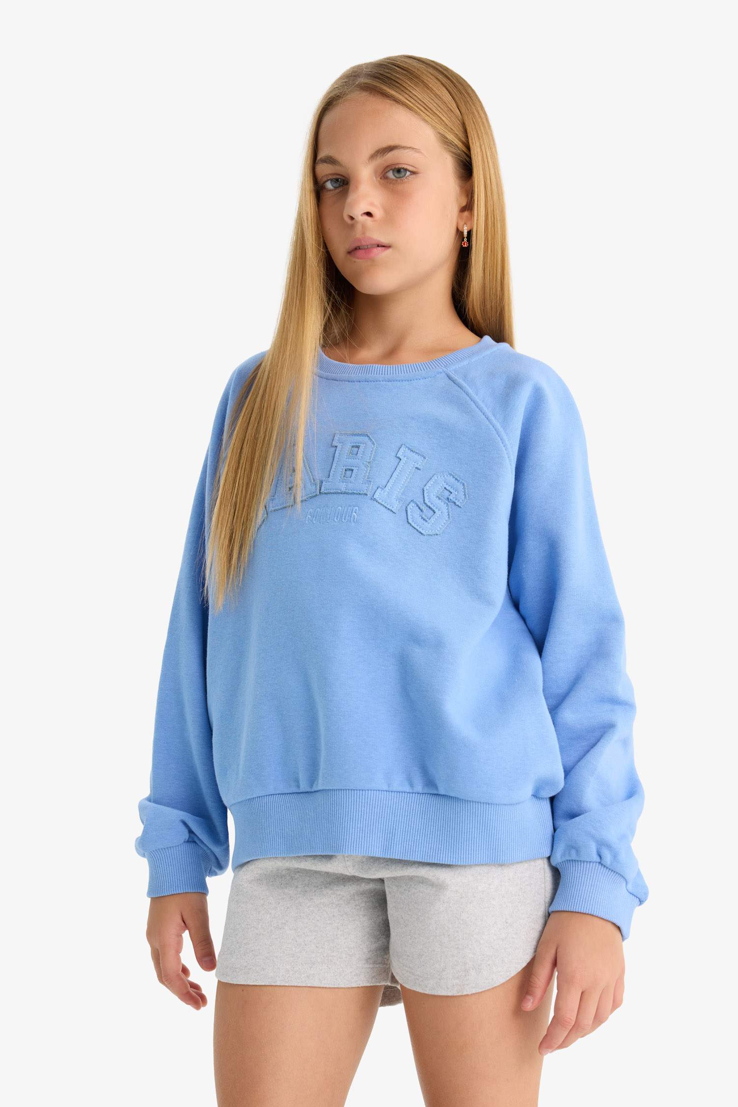 Kız Çocuk Oversize Geniş Kalıp Bisiklet Yaka Baskılı Sweatshirt