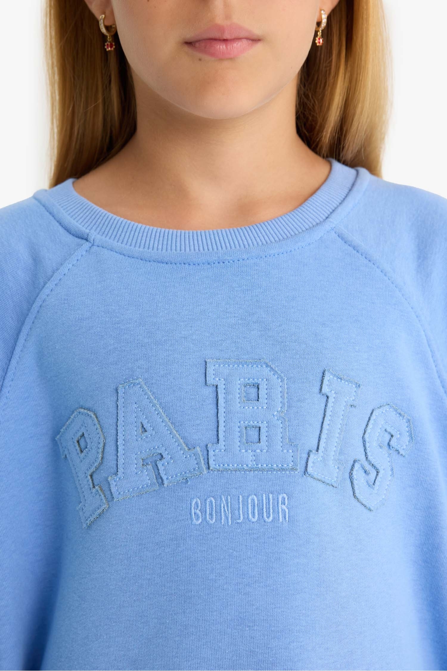 Kız Çocuk Oversize Geniş Kalıp Bisiklet Yaka Baskılı Sweatshirt