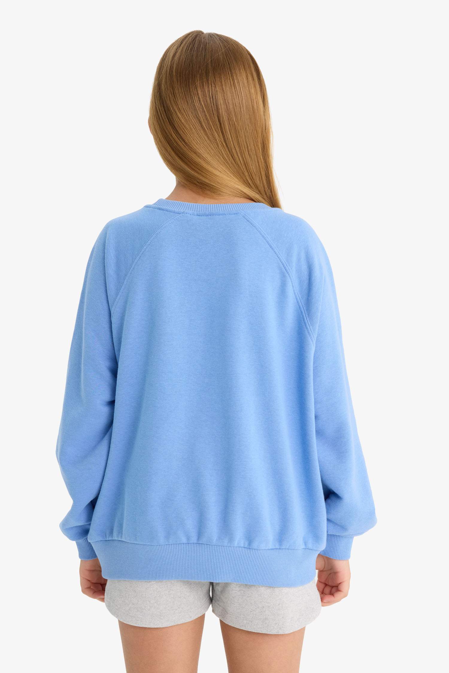 Kız Çocuk Oversize Geniş Kalıp Bisiklet Yaka Baskılı Sweatshirt